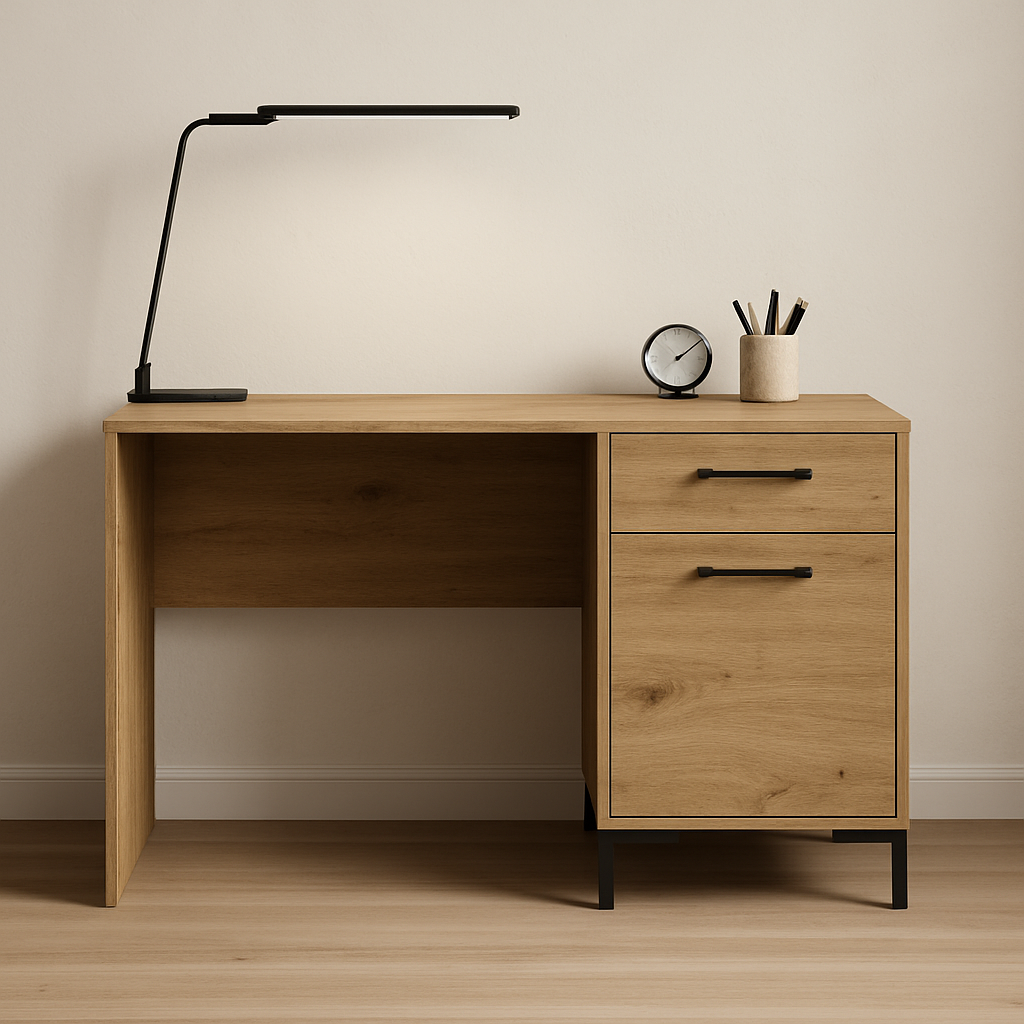 Bureau en Chêne Artisanal avec Bordure ABS - Résistant aux Rayures et Humidité, Design Moderne et Fonctionnel