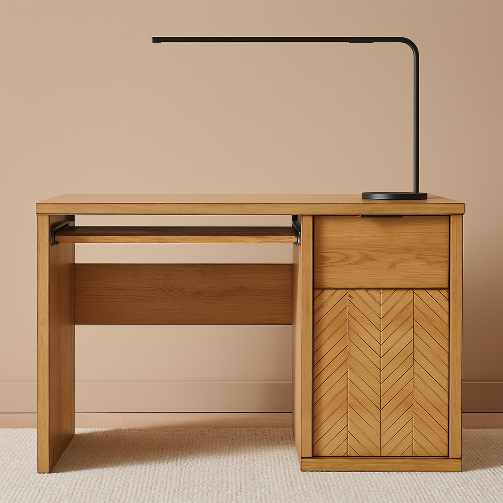 Bureau en Chêne Caramel avec Étagère Coulissante