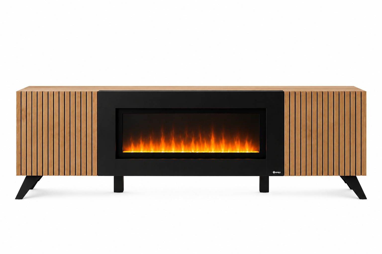 Meuble TV LIAM 160cm avec Cheminée Bioéthanol Intégrée - Hickory Jackson LED