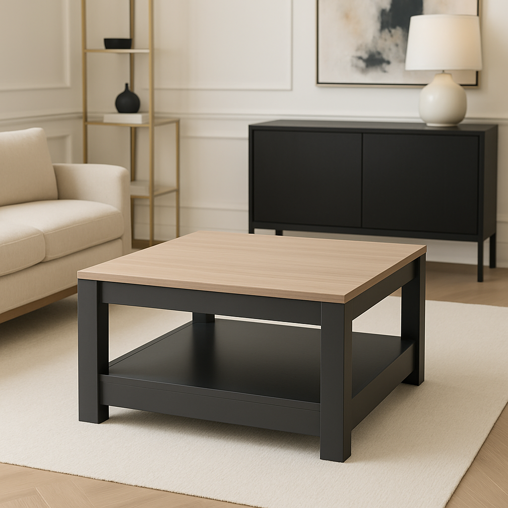 Table basse en bois de chêne noir / gris noir