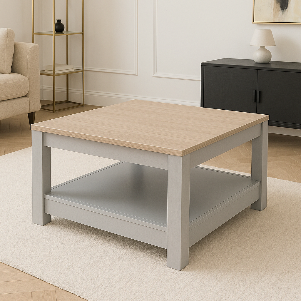 Table basse en bois de chêne noir / gris noir