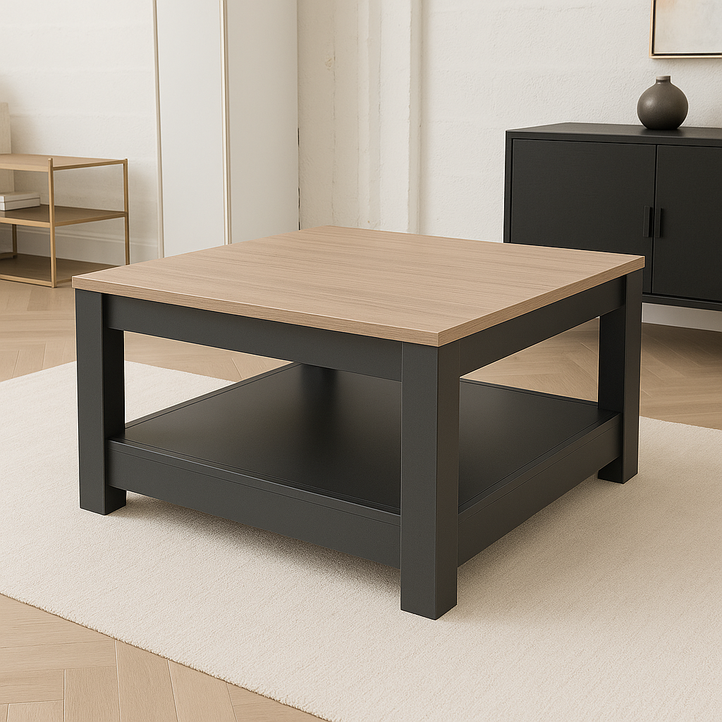 Table basse en bois de chêne noir / gris noir