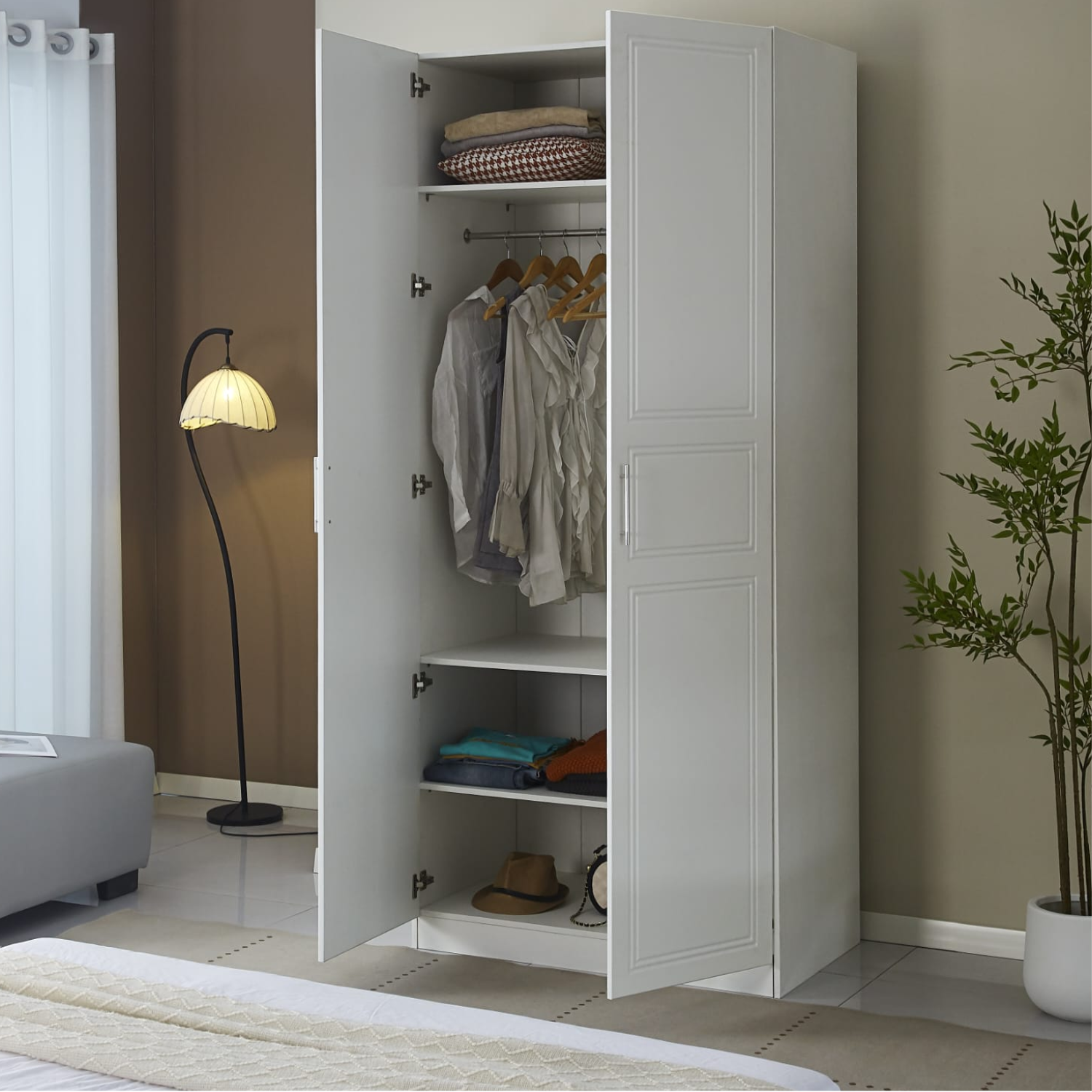 Armoire  en Bois – Deux Portes – 230×100×60 cm – Noir ou Blanc