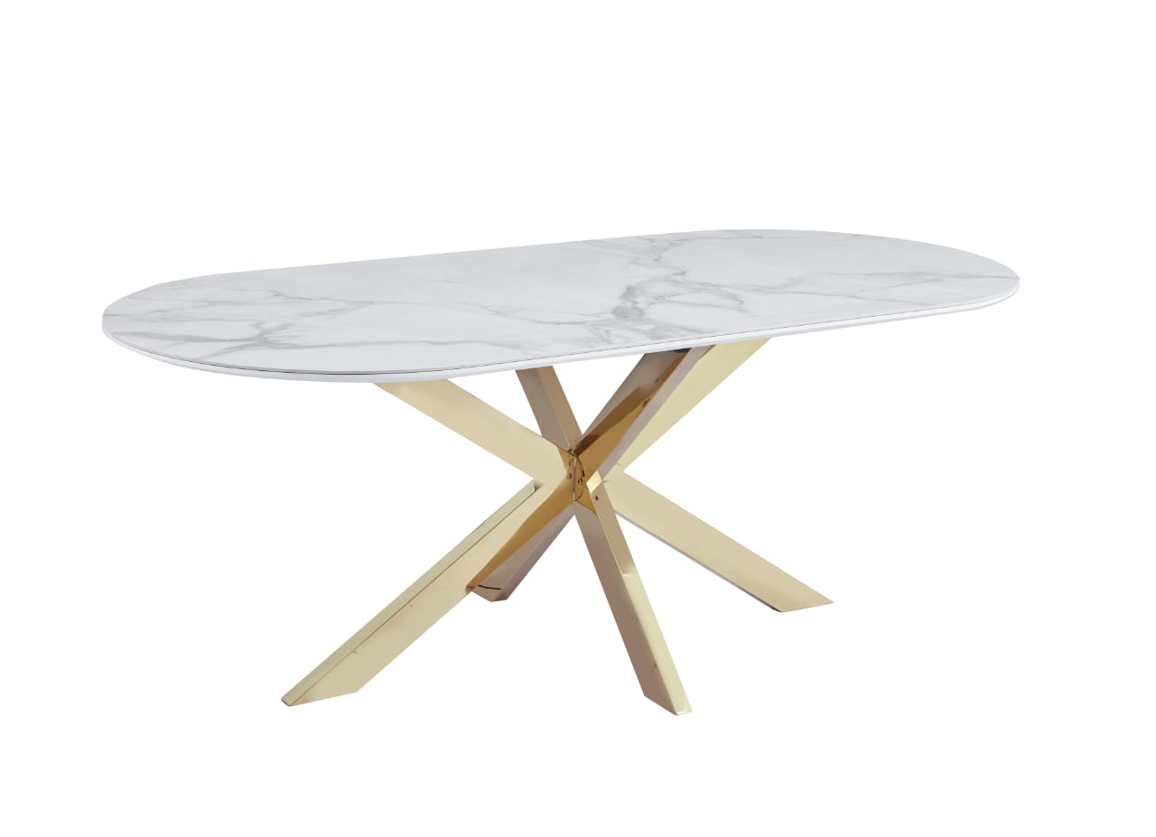 Tables à manger en Céramique Effet Marbre Blanc et Bases Métalliques|Offre Spéciale|Decora Home