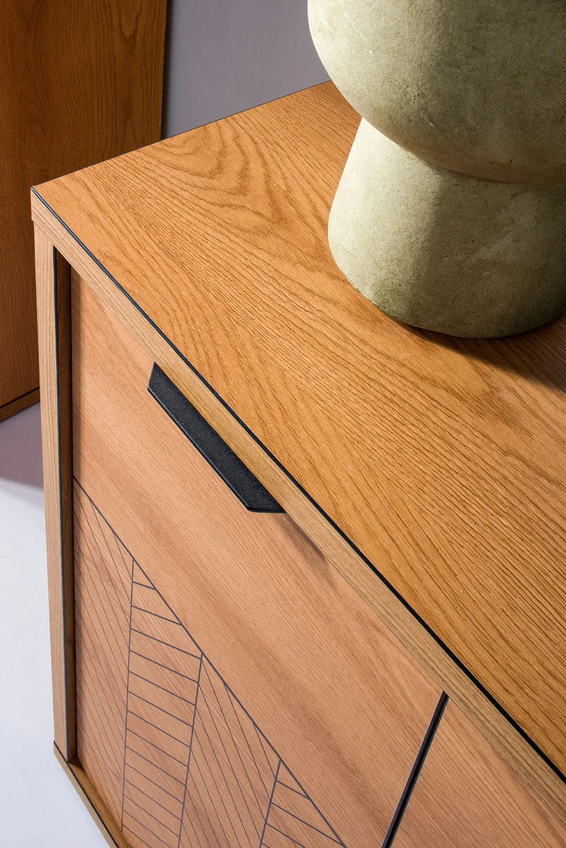 Commode, Buffet Fonctionnelle en Chêne Caramel  avec Tiroirs et Armoire - Decora Home