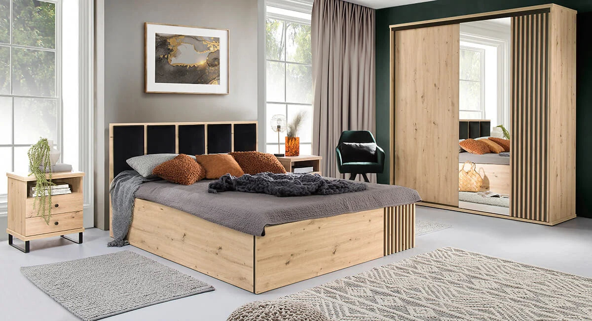 Armoire Moderne avec Miroir et Détails à Lattes - Decora Home