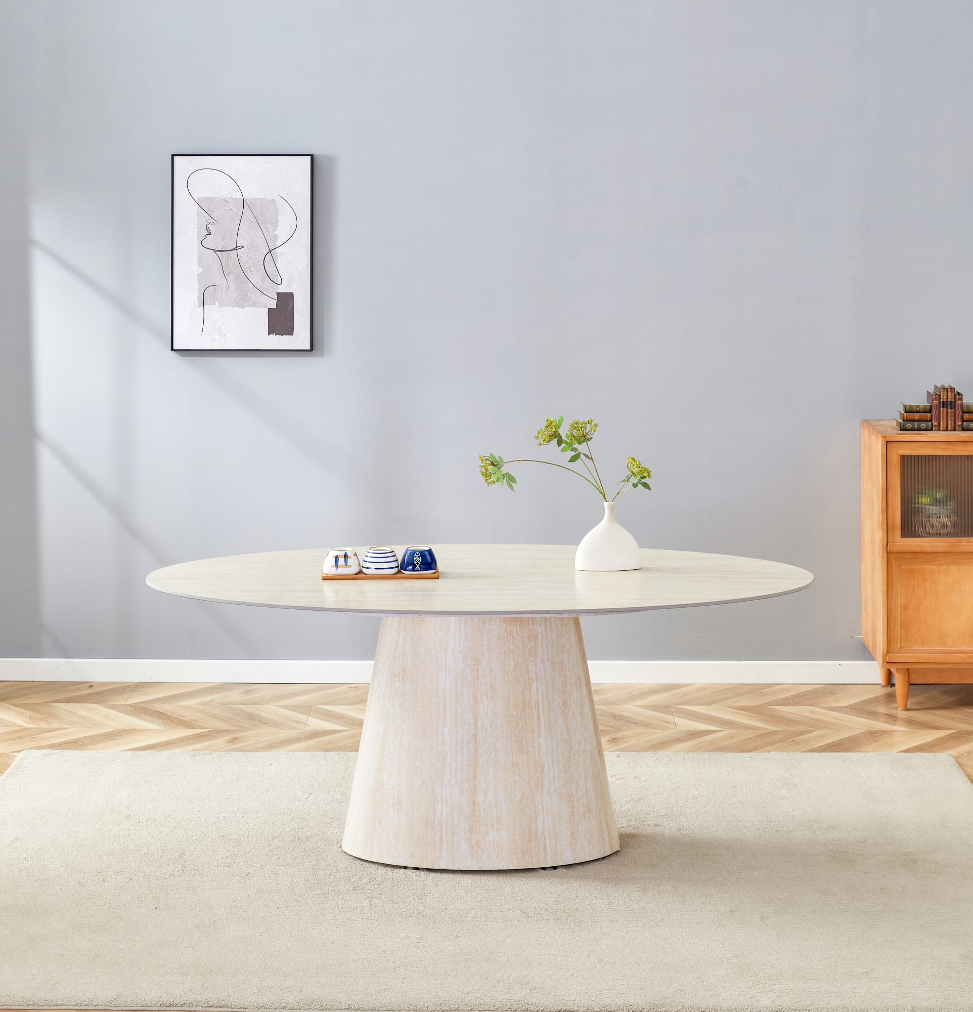 TABLE REPAS OVA TRAVERTIN CERAMIQUE TRAVERTIN 180CM