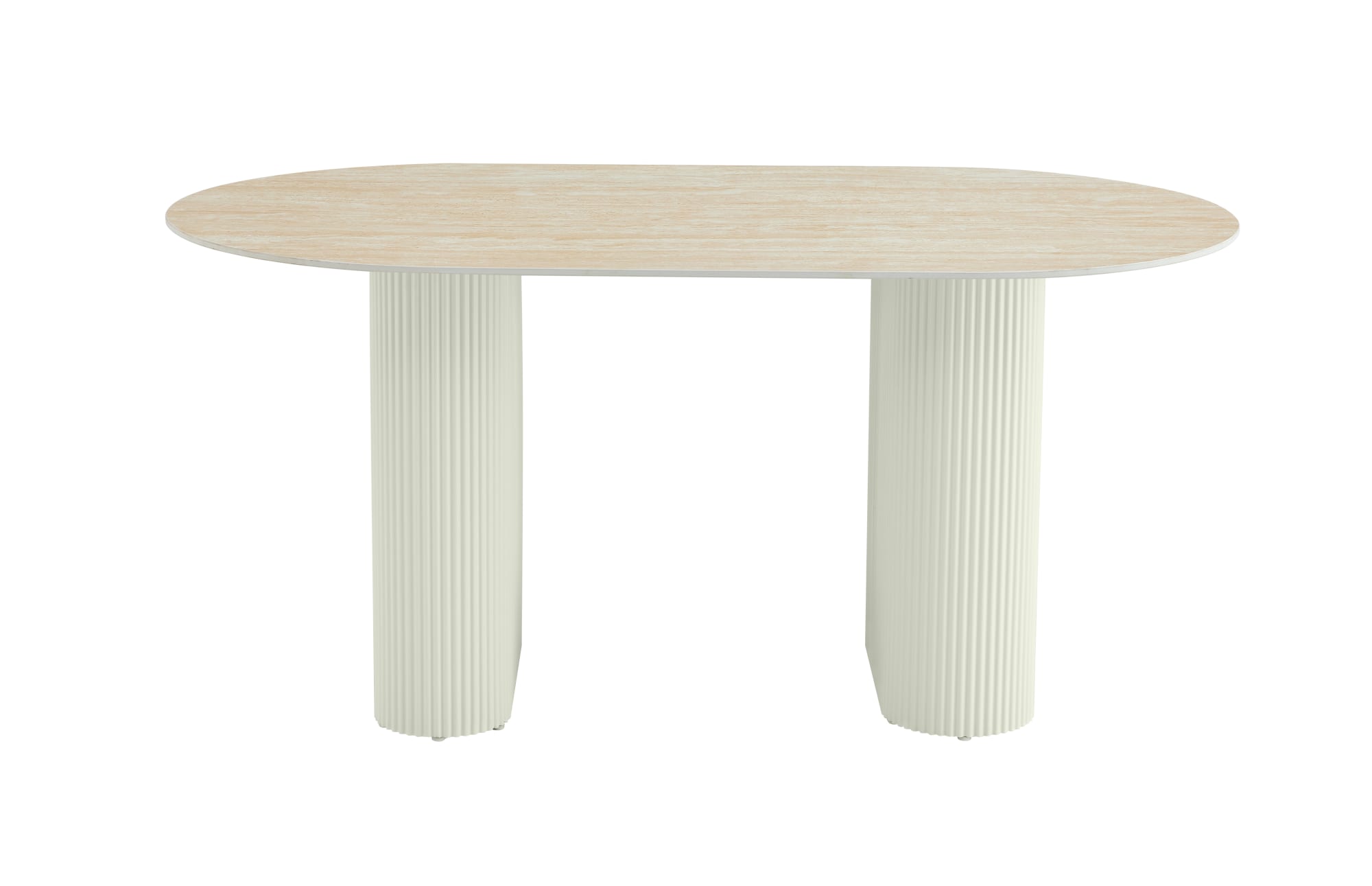 TABLE A MANGER ROXY PIED BEIGE CERAMIQUE TRAVERTIN MAT 160X90CM