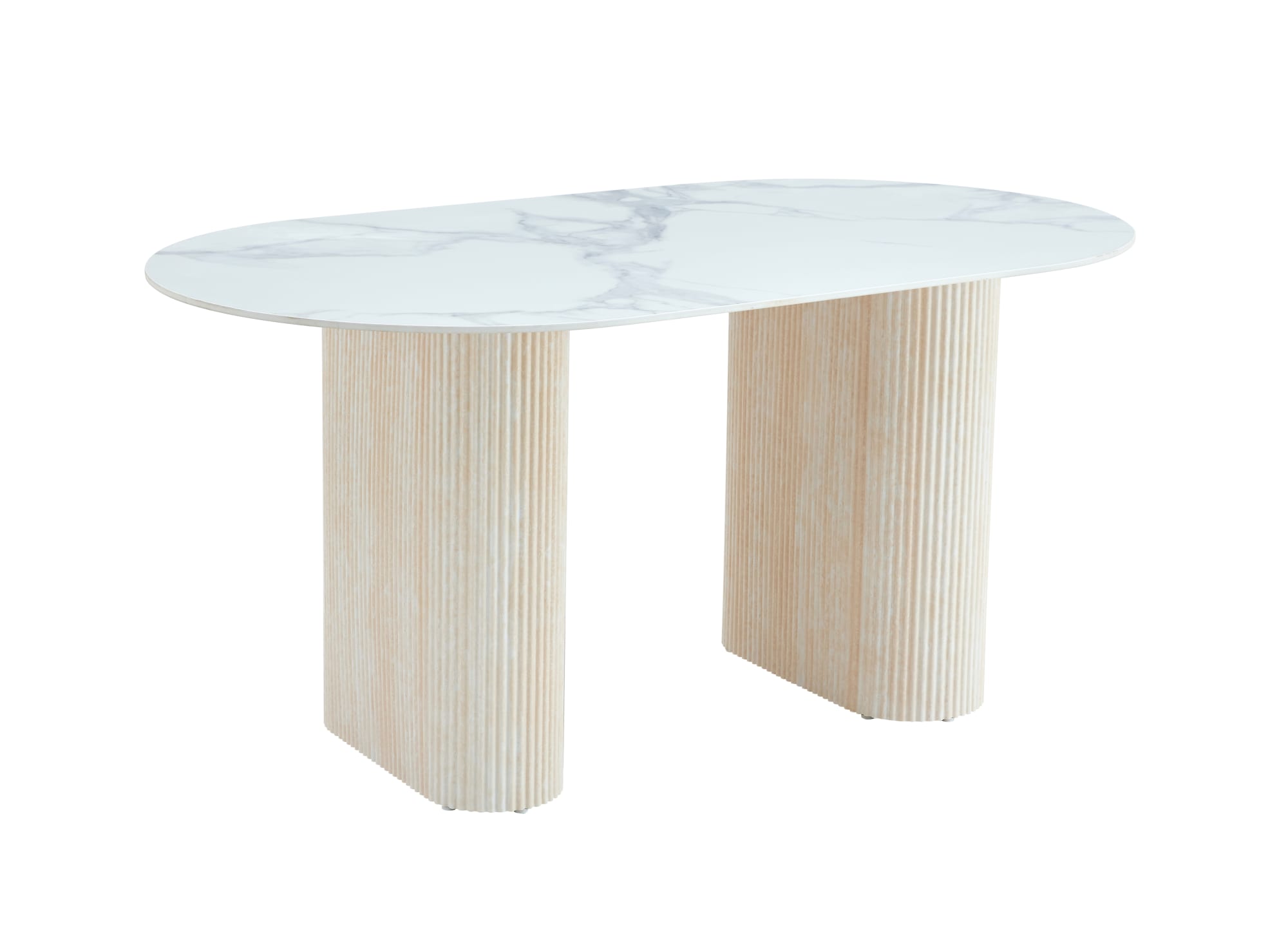 TABLE A MANGER ROXY PIED EFFET TRAVERTIN CERAMIQUE MARBRE BLANC 180X90CM