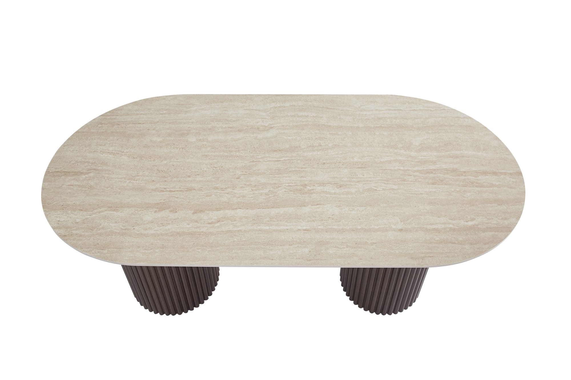 TABLE A MANGER KEYSHA PIED NOYER PLATEAU CERAMIQUE TRAVERTIN MAT 180CM