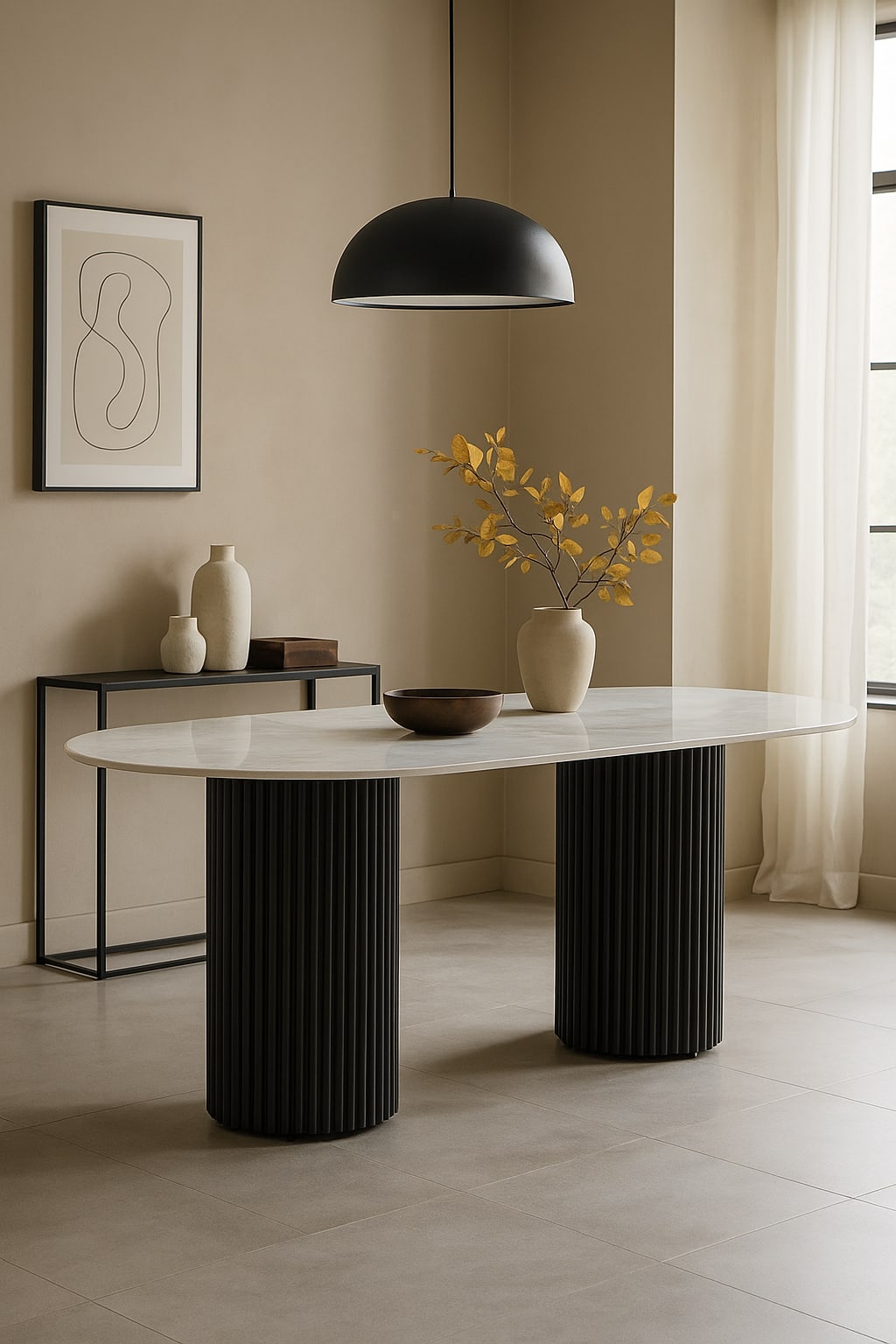 TABLE A MANGER KEYSHA METAL NOIR CERAMIQUE MOKA 180x90cm