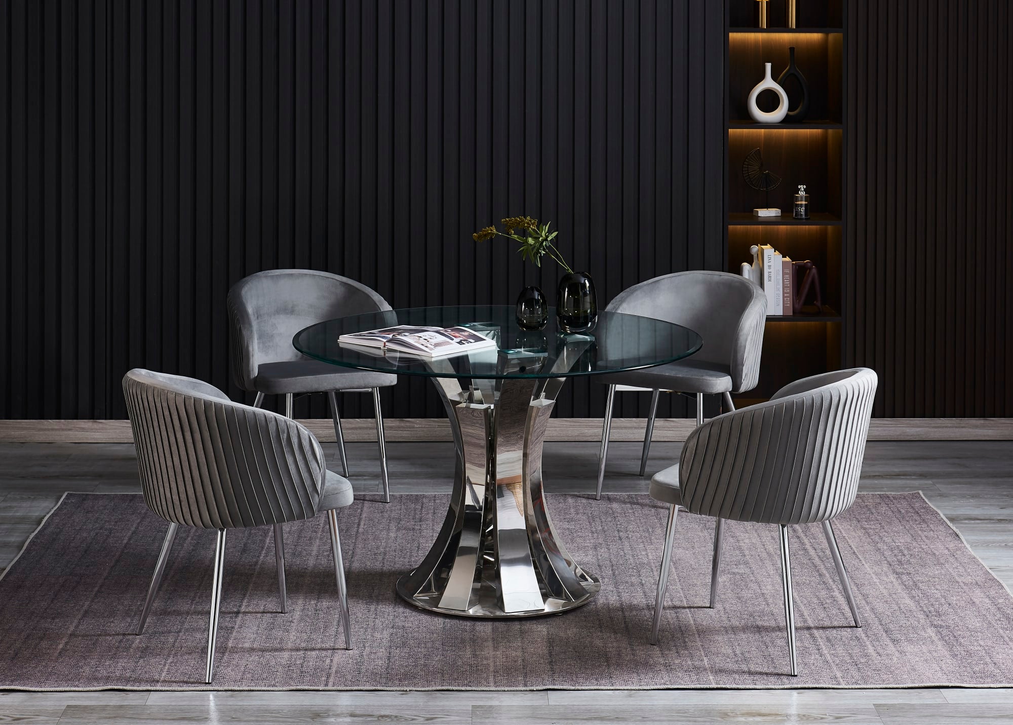 TABLE A MANGER RONDE JUDITH CHROME TRANSPARENT 120CM