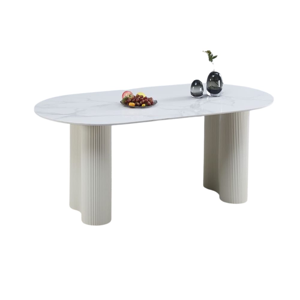 Table VENEZIA plateau céramique marbré blanc L 180 cm