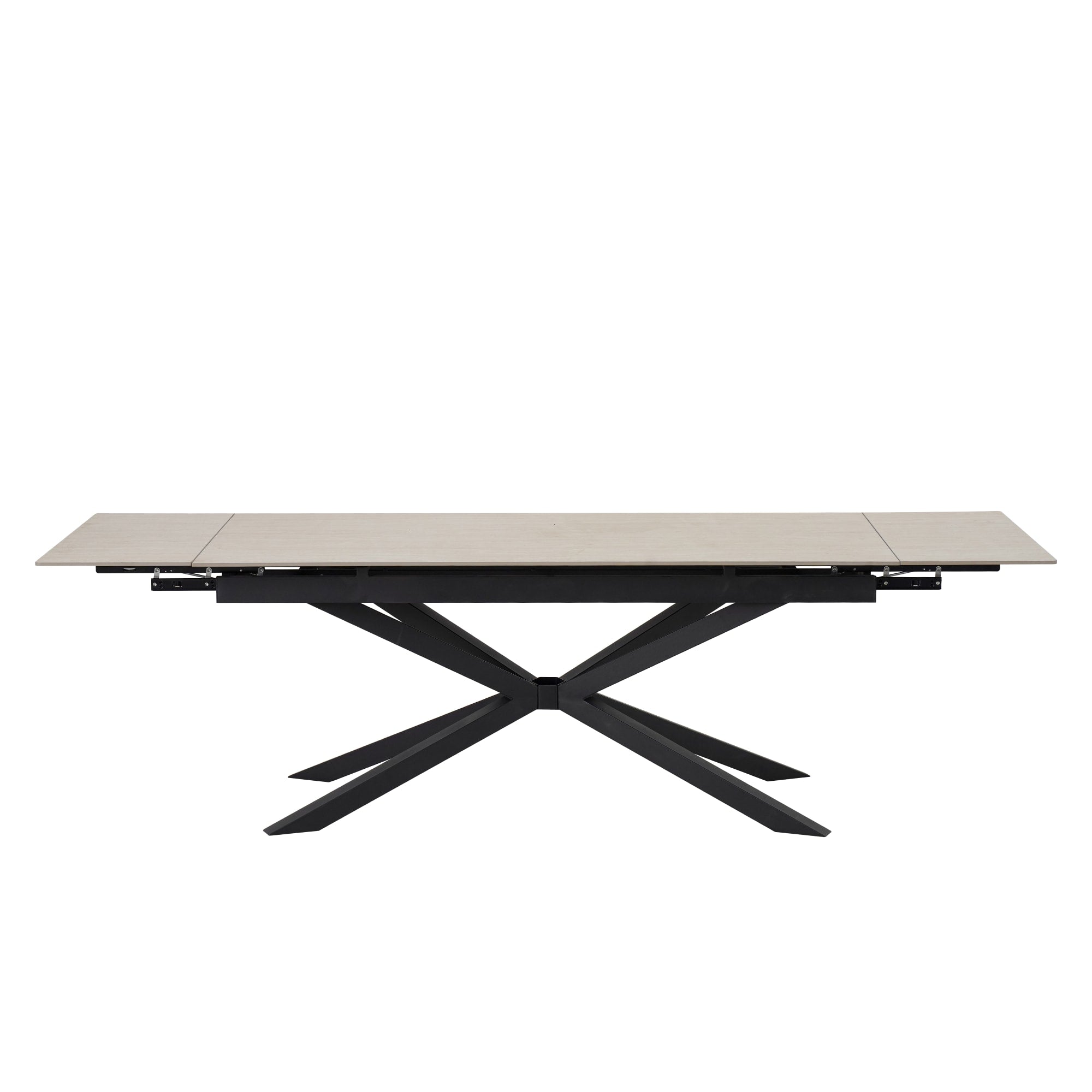 TABLE REPAS EXTENSIBLE NANA PIED METAL NOIR CERAMIQUE TRAVERTIN MAT 180/260x90x76cm