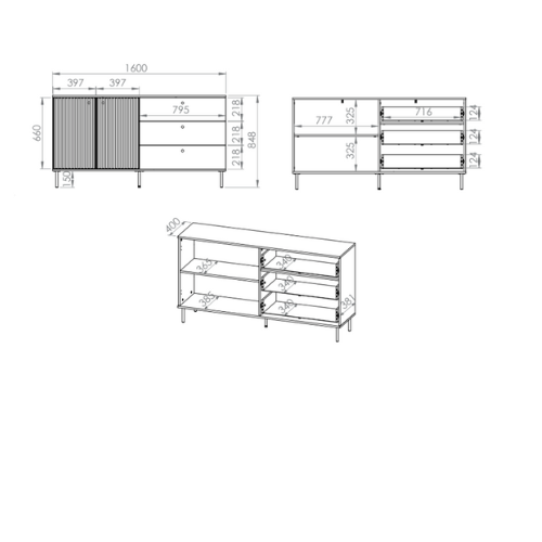 Commode, Buffet Cachemire avec Tiroirs Profonds & Finitions en Or Brossé