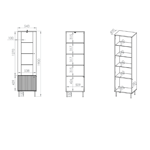 Vitrine Sofina avec MDF Cachemire & Finitions en Or Brossé
