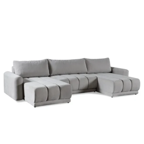 Canapé panoramique convertible Gris avec lit intégré et finitions haut de gamme