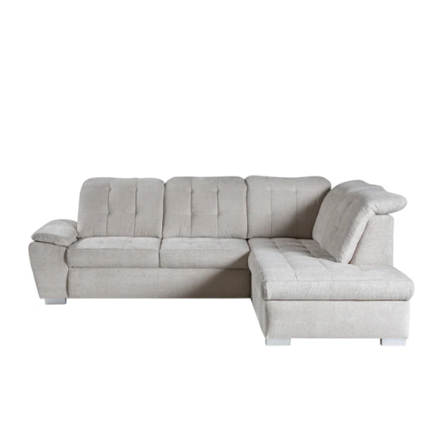 Canapé d’angle convertible en velours beige avec coffre et lit intégré