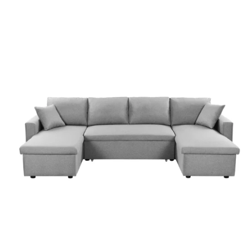 Canapé U panoramique convertible avec 2 coffres en tissu