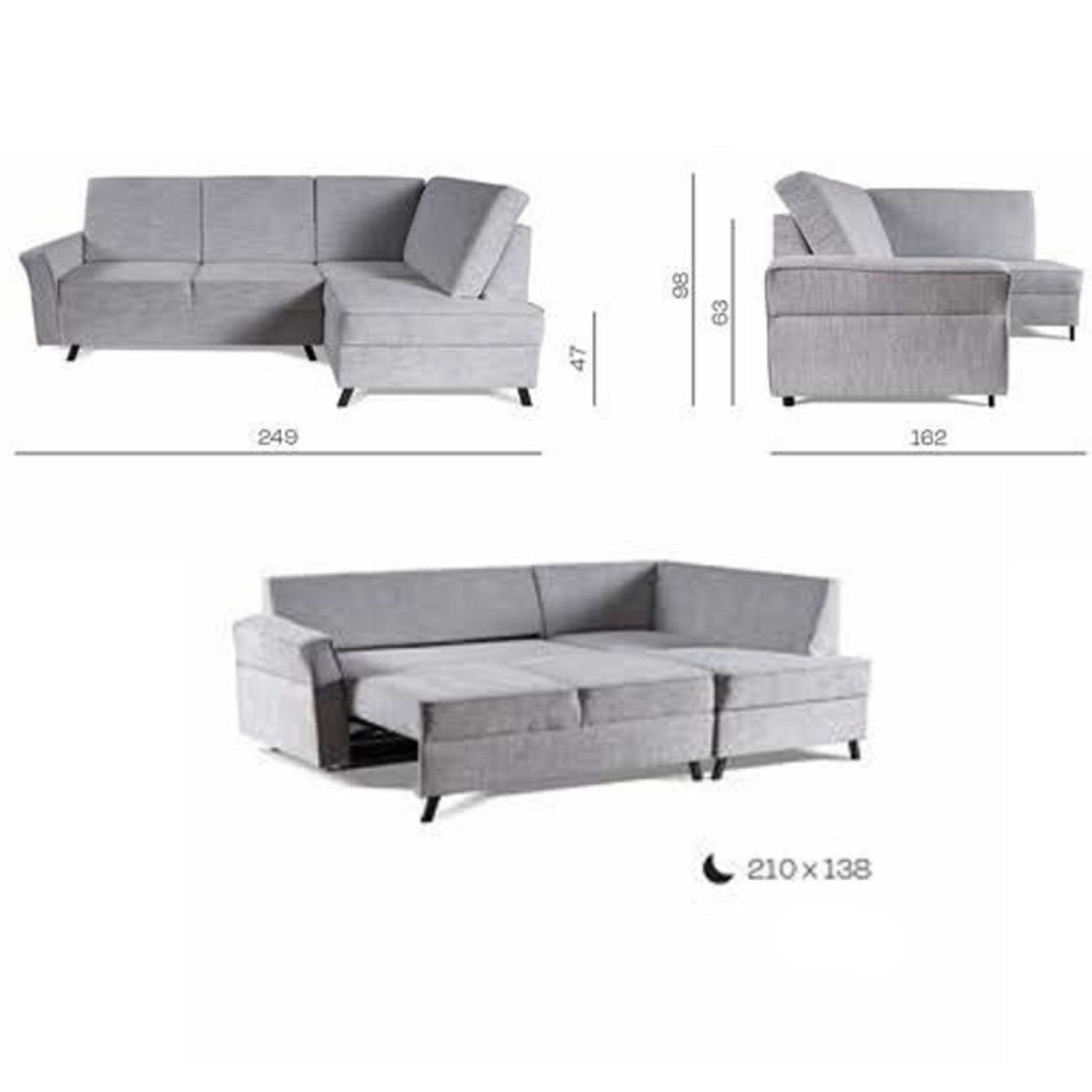 Canapé d’angle convertible avec rangement – Couchage 140x203 cm – Style moderne