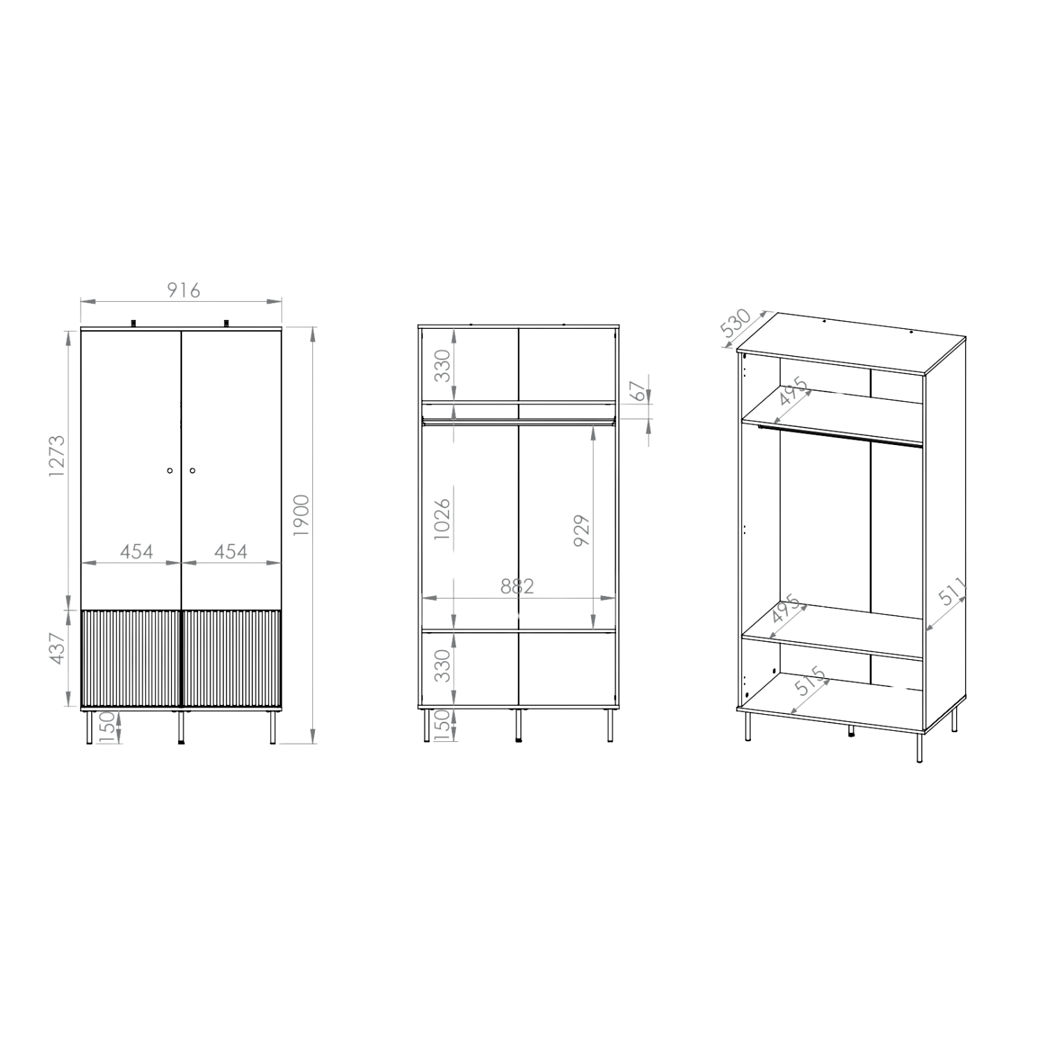 Armoire en MDF Cachemire avec Barre de Suspension & Finitions en Or Brossé - Decora Home