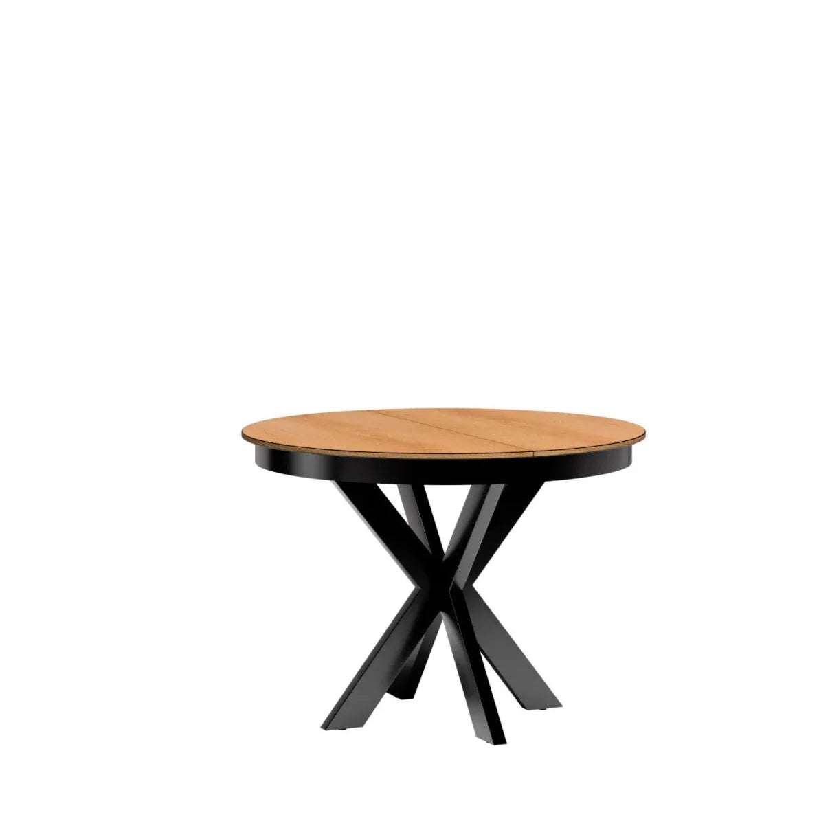 Table Extensible sur Pieds Métalliques en Plateau Rond Chêne Caramel|Promo exclusive|Decora Home