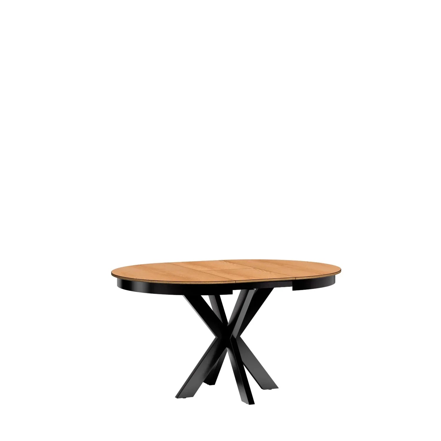 Table Extensible sur Pieds Métalliques en Plateau Rond Chêne Caramel - Decora Home
