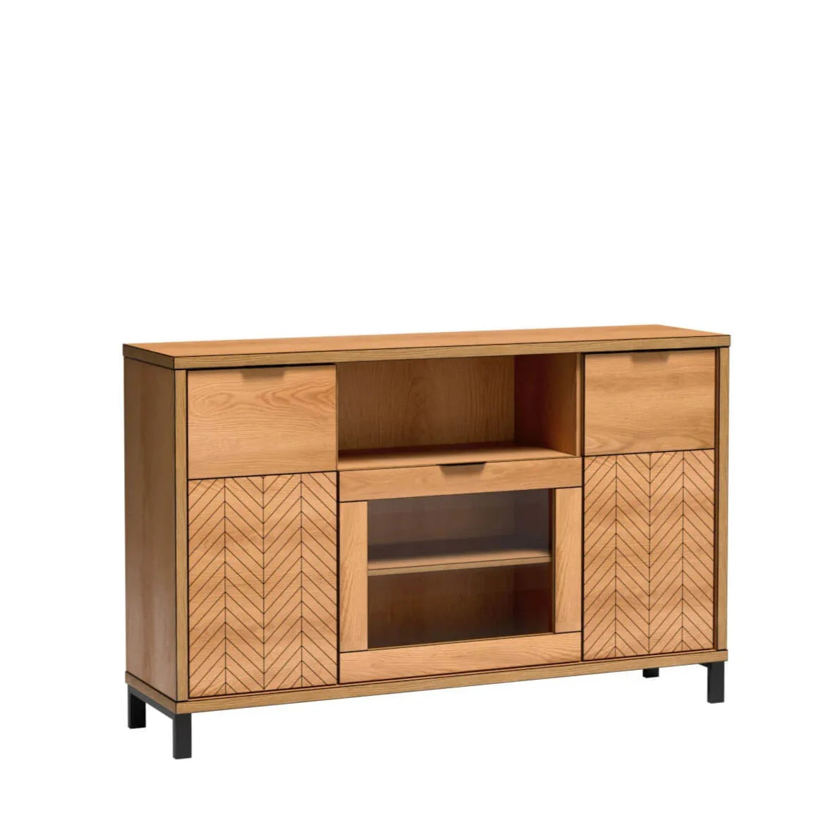 Commode, Buffet Pratique en Chêne Caramel avec Armoires et Étagères - Decora Home