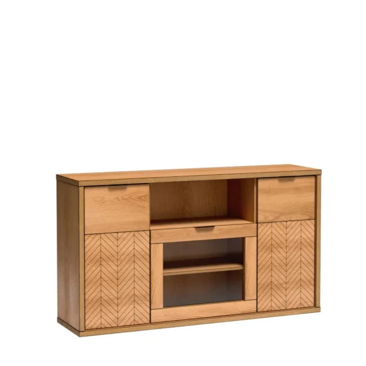 Commode Pratique en Chêne Caramel avec Armoires et Étagères|Promo exclusive|Decora Home