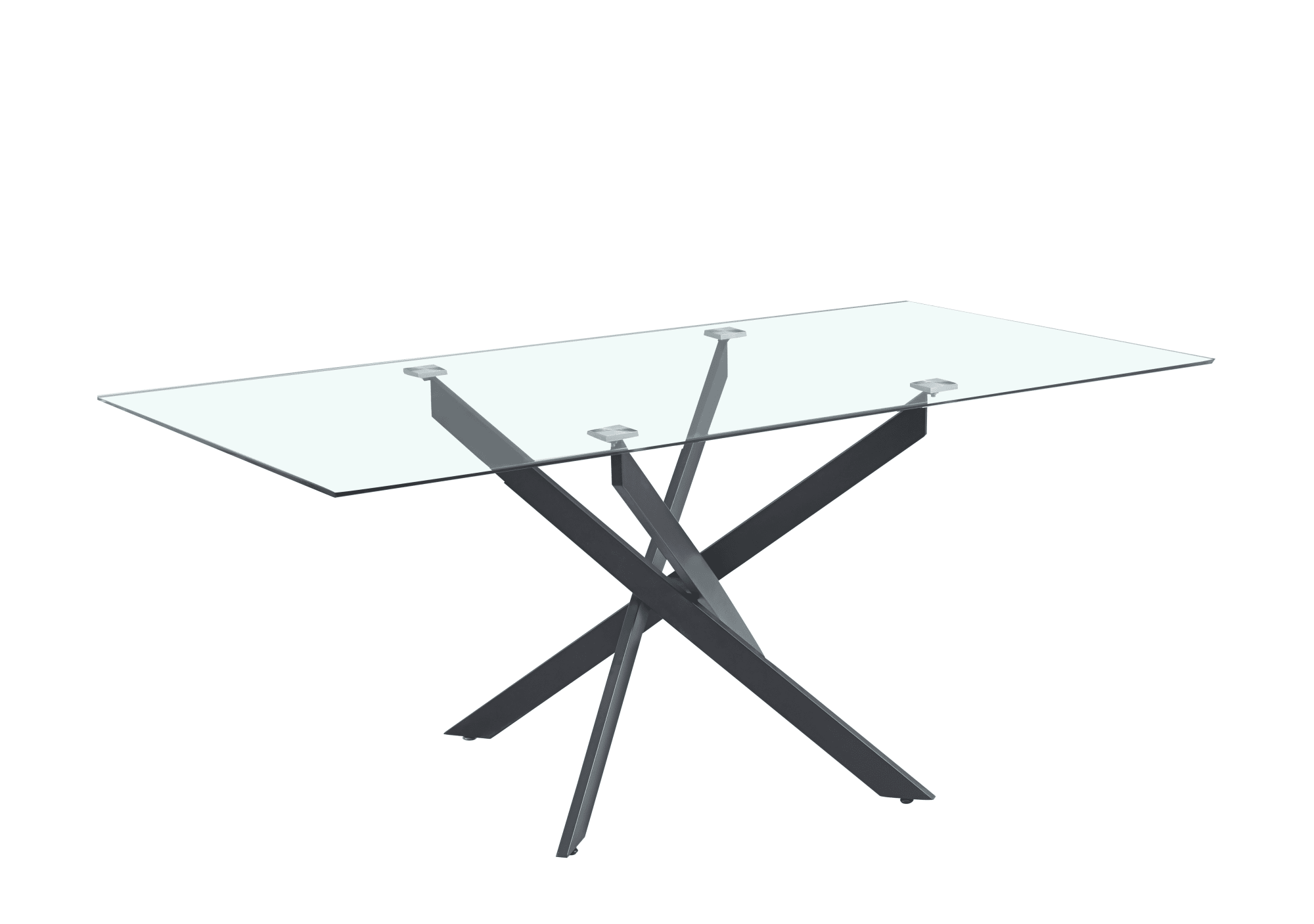 Table Repas JESSICA XXL Métal noir et plateau en verre 180 cm 6 à 8 couverts
