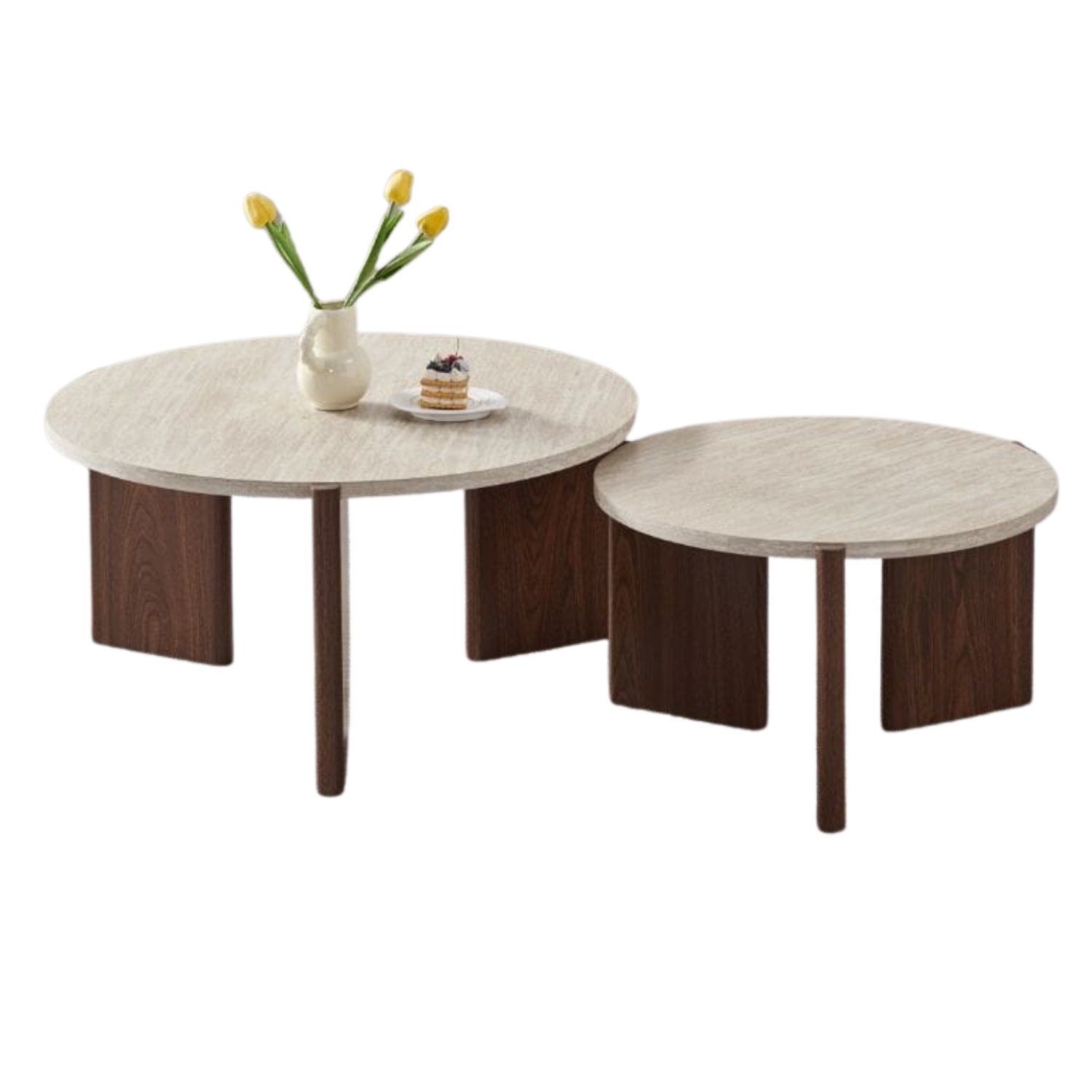 TABLE BASSE DUO EFFET TRAVERTIN PIED NOYER