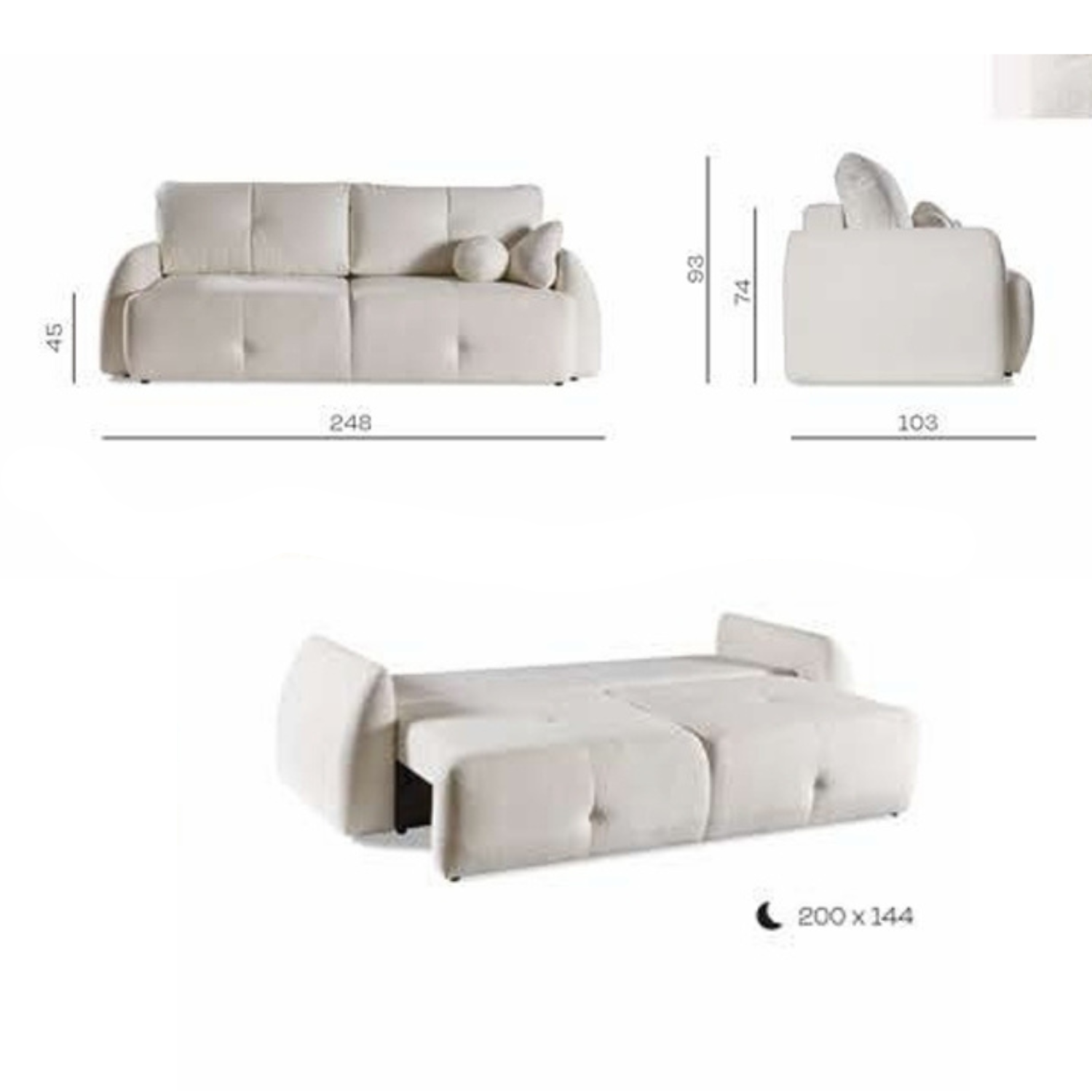 Canapé convertible 3 places avec coffre – Couchage 200x144 cm, design moderne