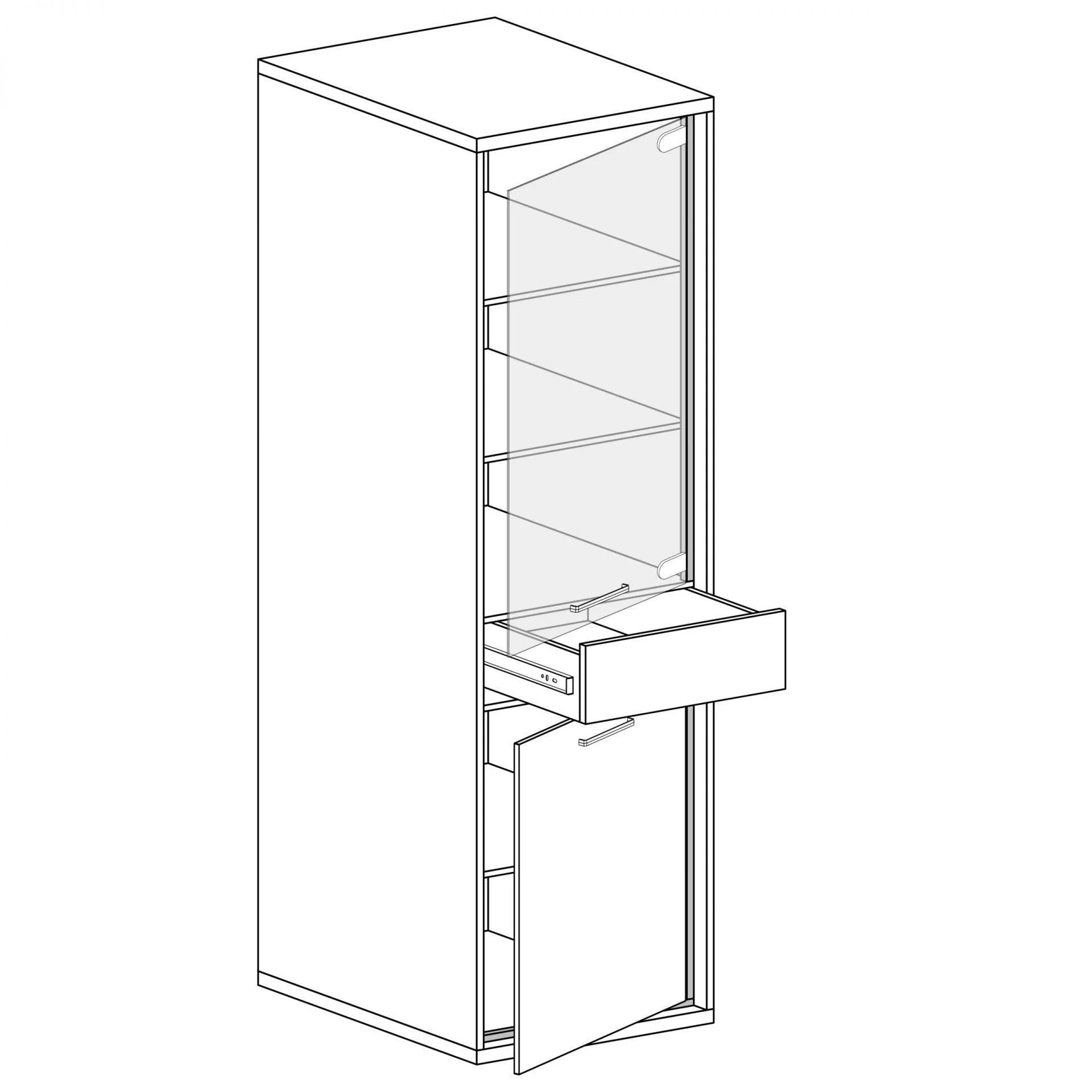 Vitrine en bois de hickory naturel avec ajouts noirs et façade en verre fumé - Decora Home