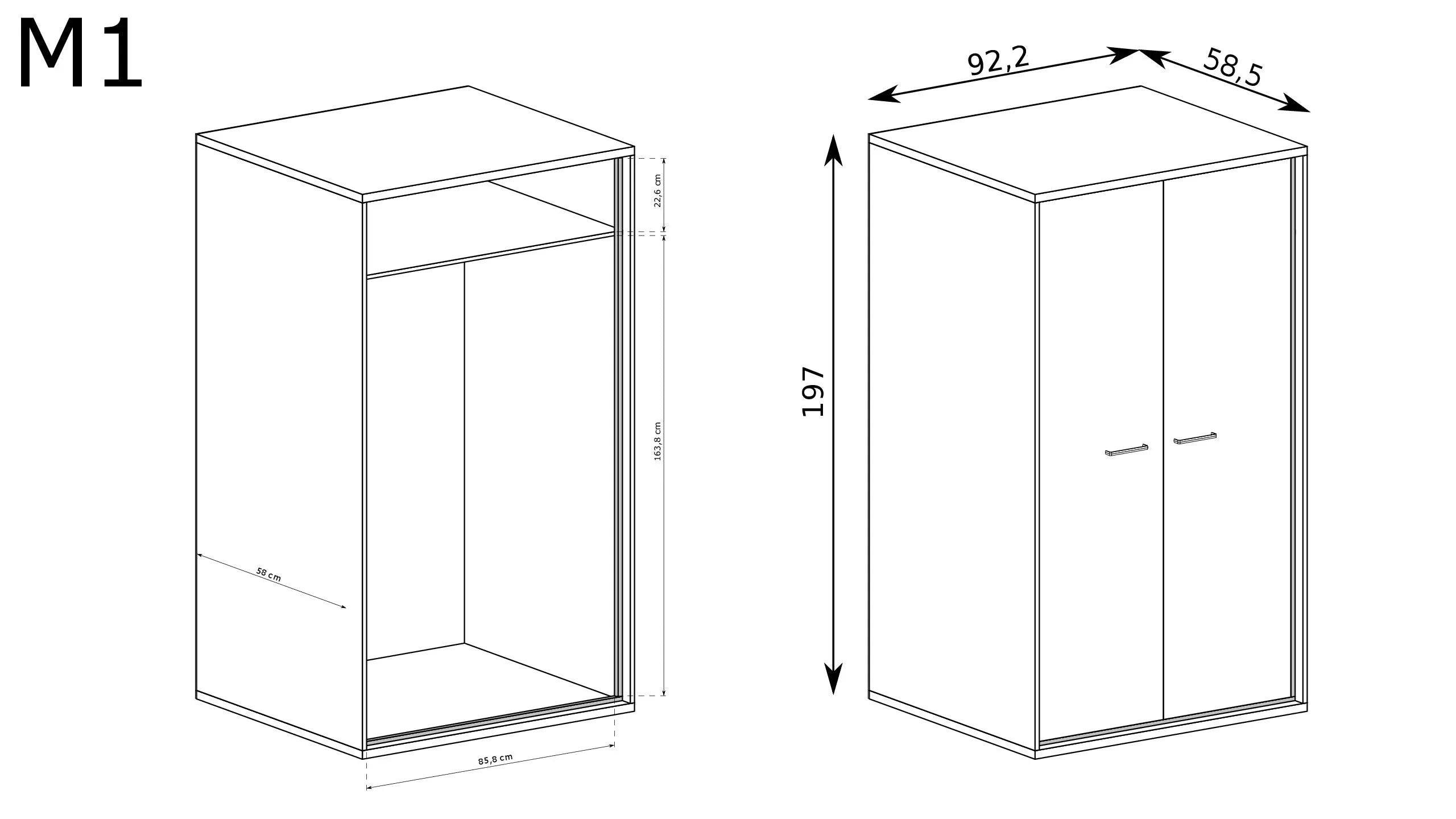 Armoire spacieuse à deux portes avec poignées noires - Decora Home