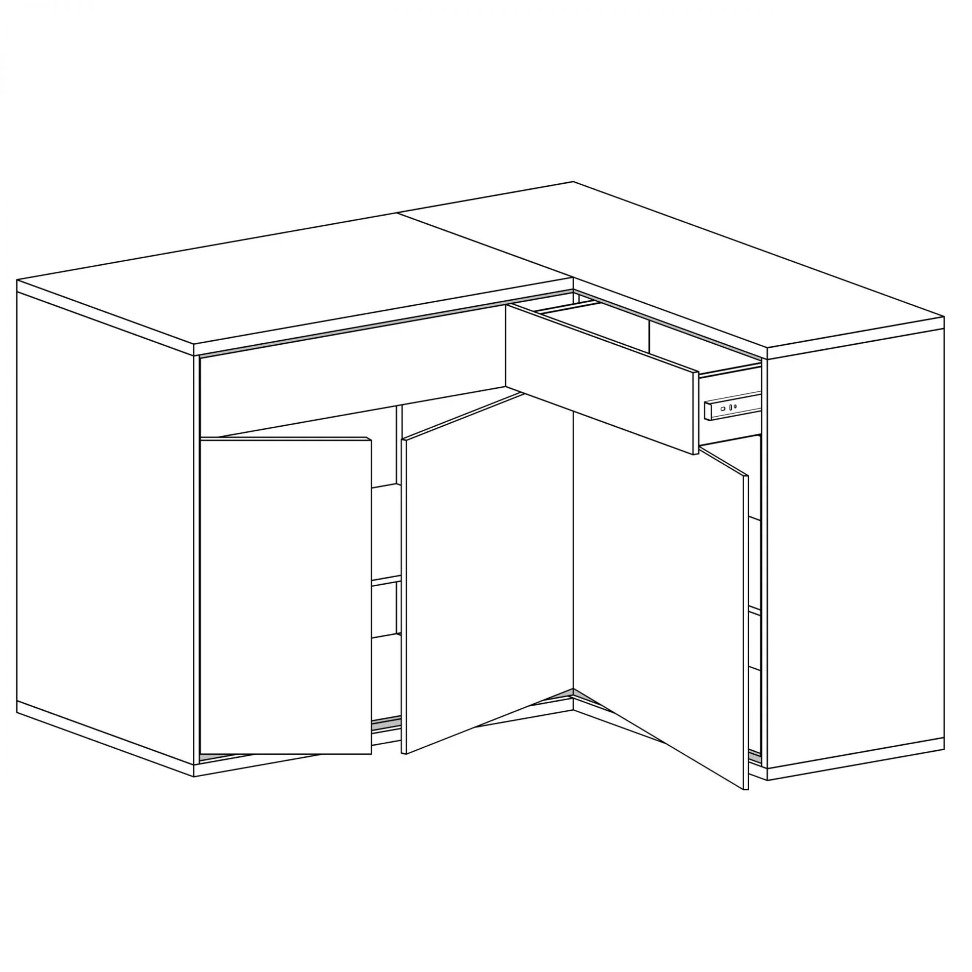 Grande Commode, Buffet d'Angle en Hickory Naturel avec Accessoires Noirs et Éclairage LED - Decora Home