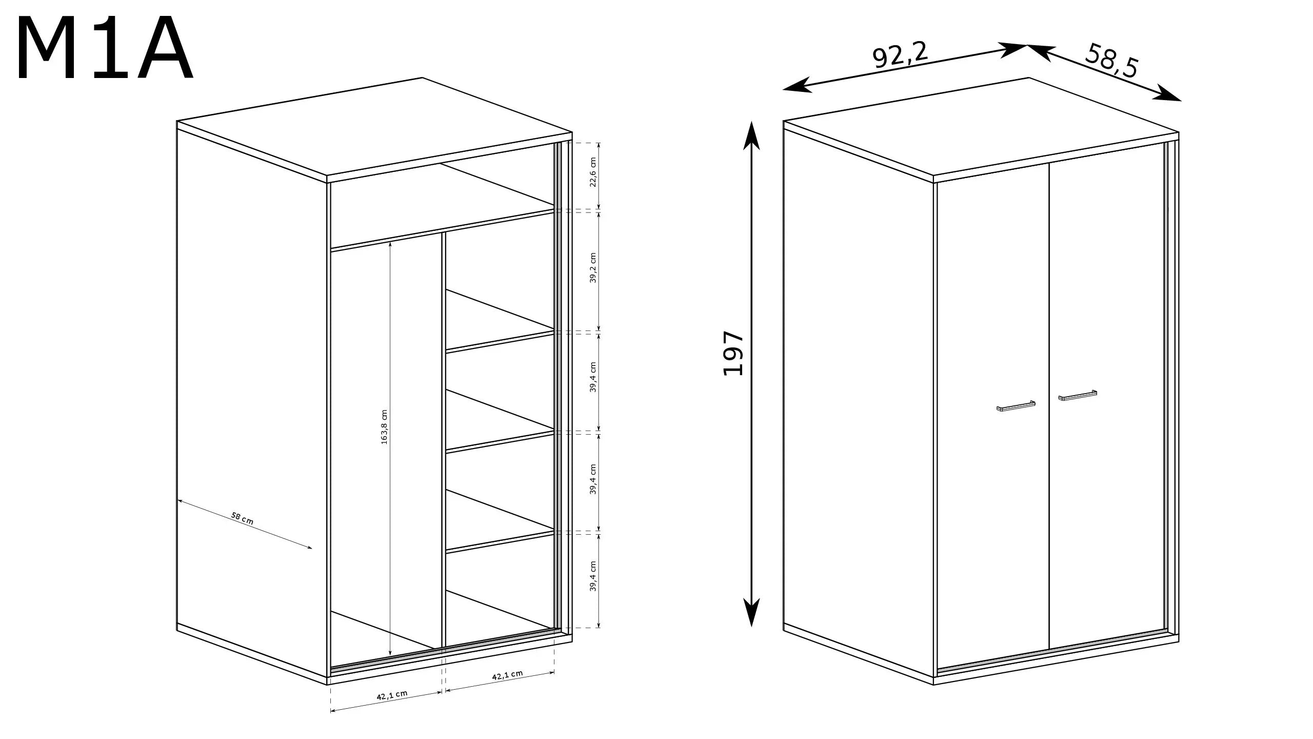 Armoire spacieuse à deux portes avec poignées noires - Decora Home