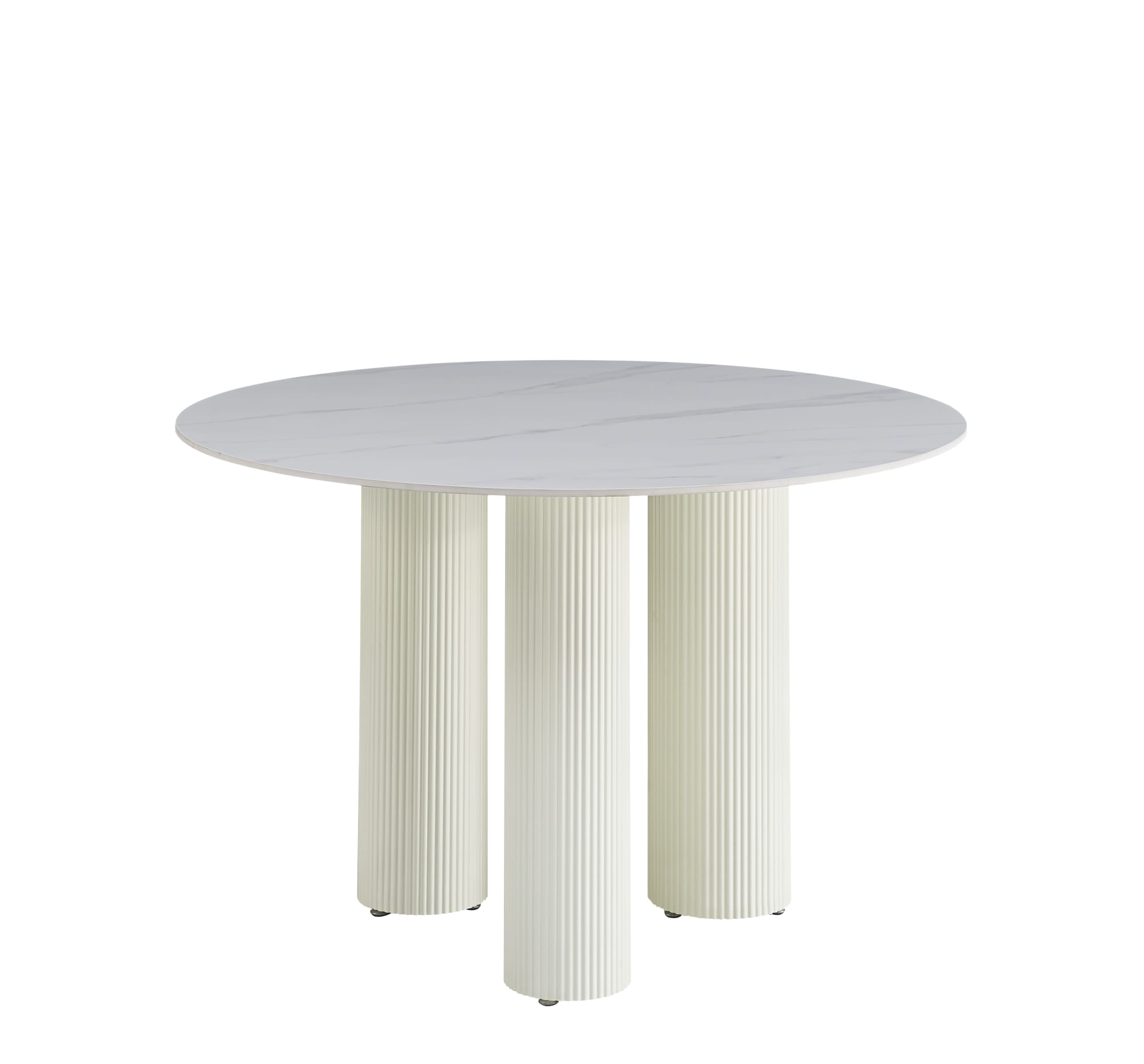TABLE REPAS ANAÏS PIEDS BEIGE PLATEAU CERAMIQUE MARBRE BLANC 120CM