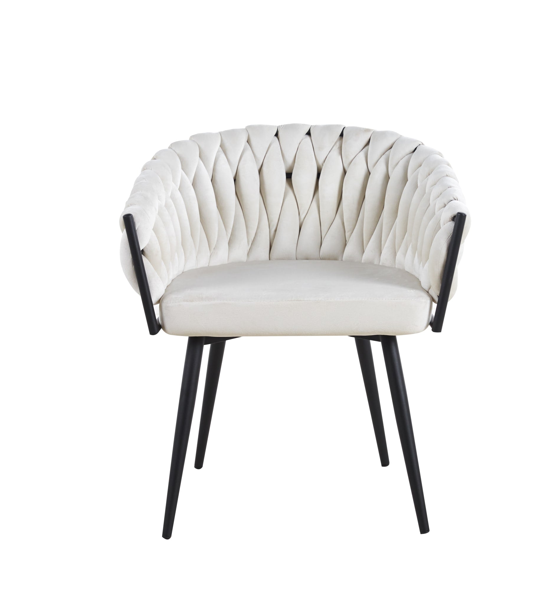 CHAISE AVEC ACCOUDOIR TRESSEE PIED METAL NOIR VELOURS ECRU