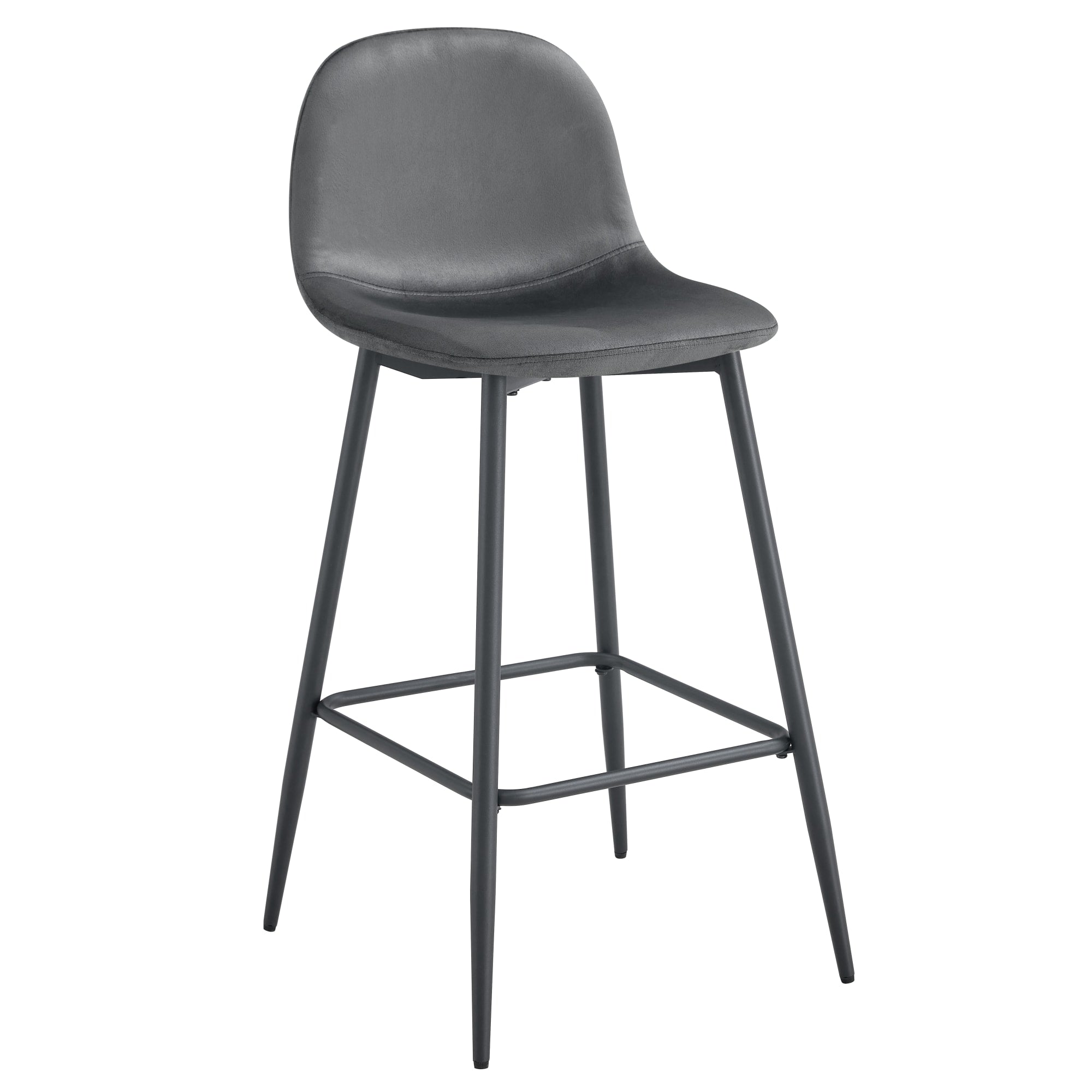 TABOURET DE BAR SCANDINAVE PIED METAL NOIR VELOURS ANTHRACITE
