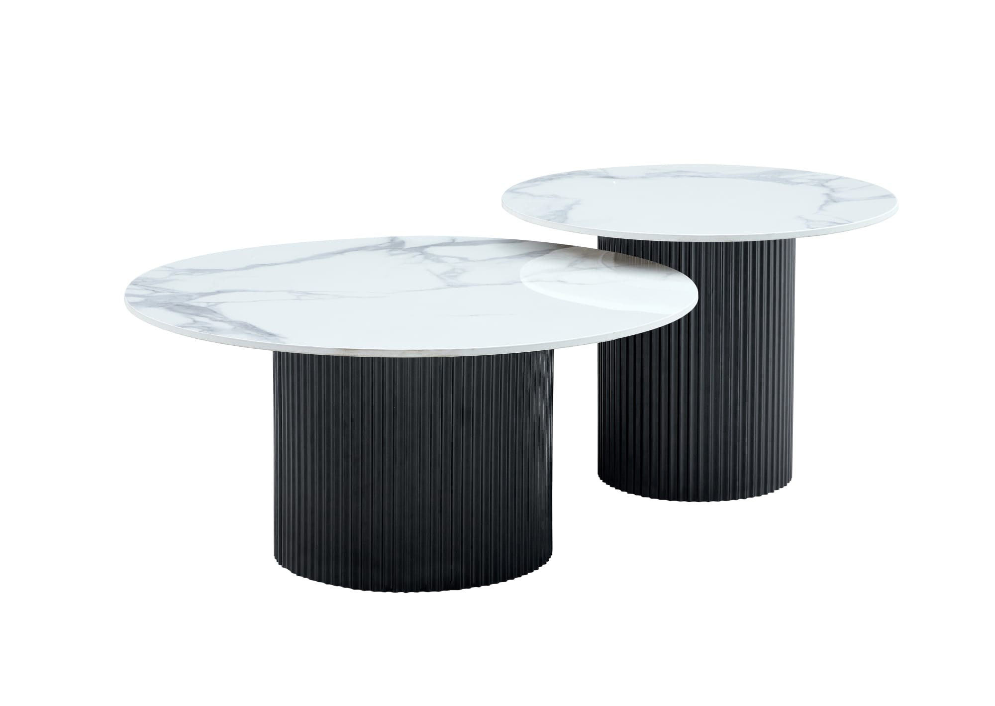 TABLE BASSE GIGOGNE MINA PIED NOIR PLATEAU CERAMIQUE MARBRE BLANC (BLB) 60x45cm + 80x38cm