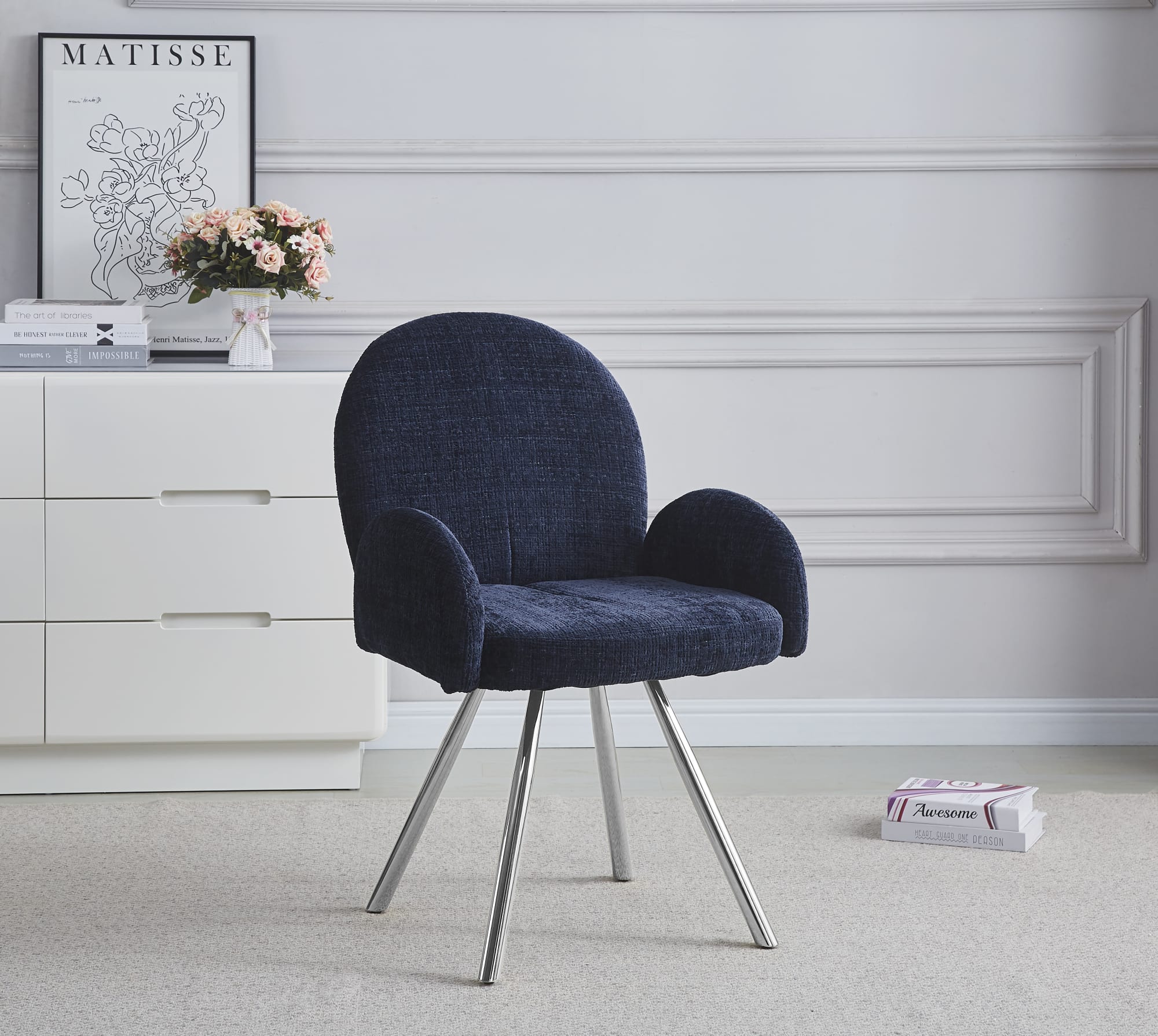 CHAISE AVEC ACCOUDOIR MIMI CHROME BLEU