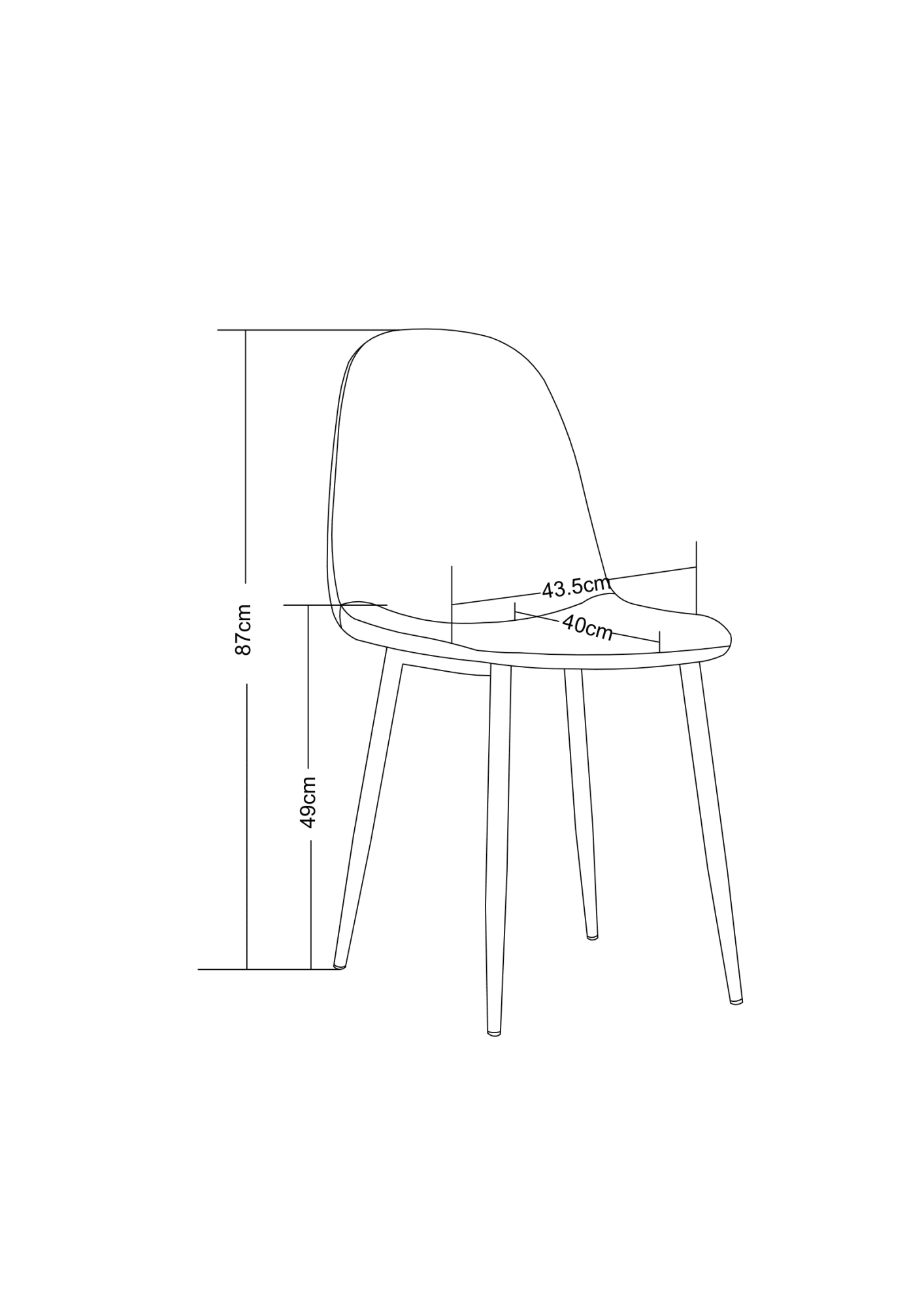 CHAISE SCANDINAVE PIED NOIR MOLLETONNE DOUDOU