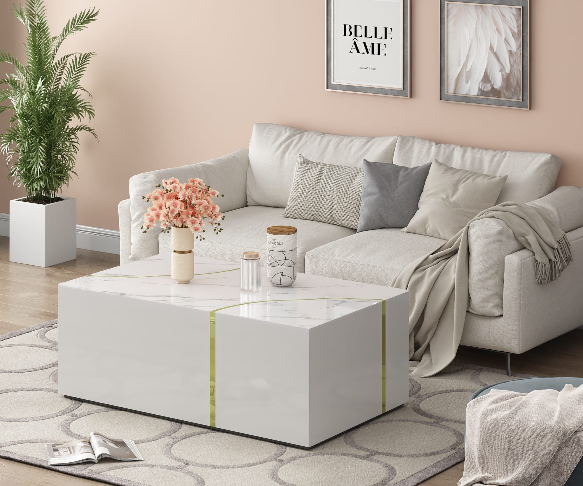 TABLE BASSE ANKARA GOLD MARBRE BLANC