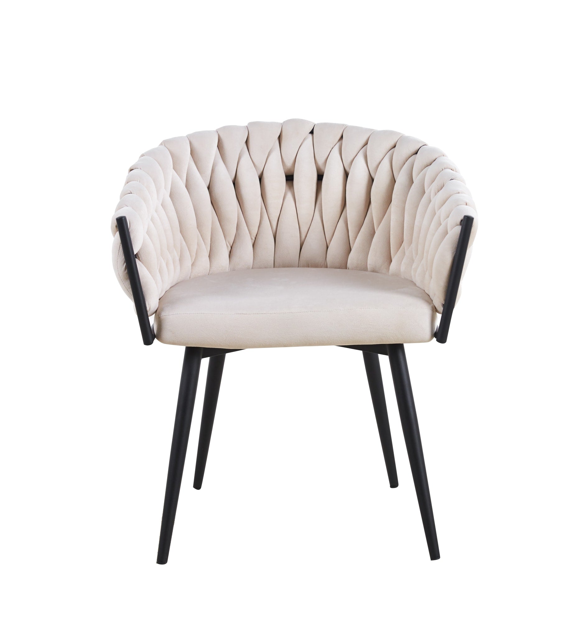 CHAISE AVEC ACCOUDOIR TRESSEE PIED METAL NOIR VELOURS BEIGE