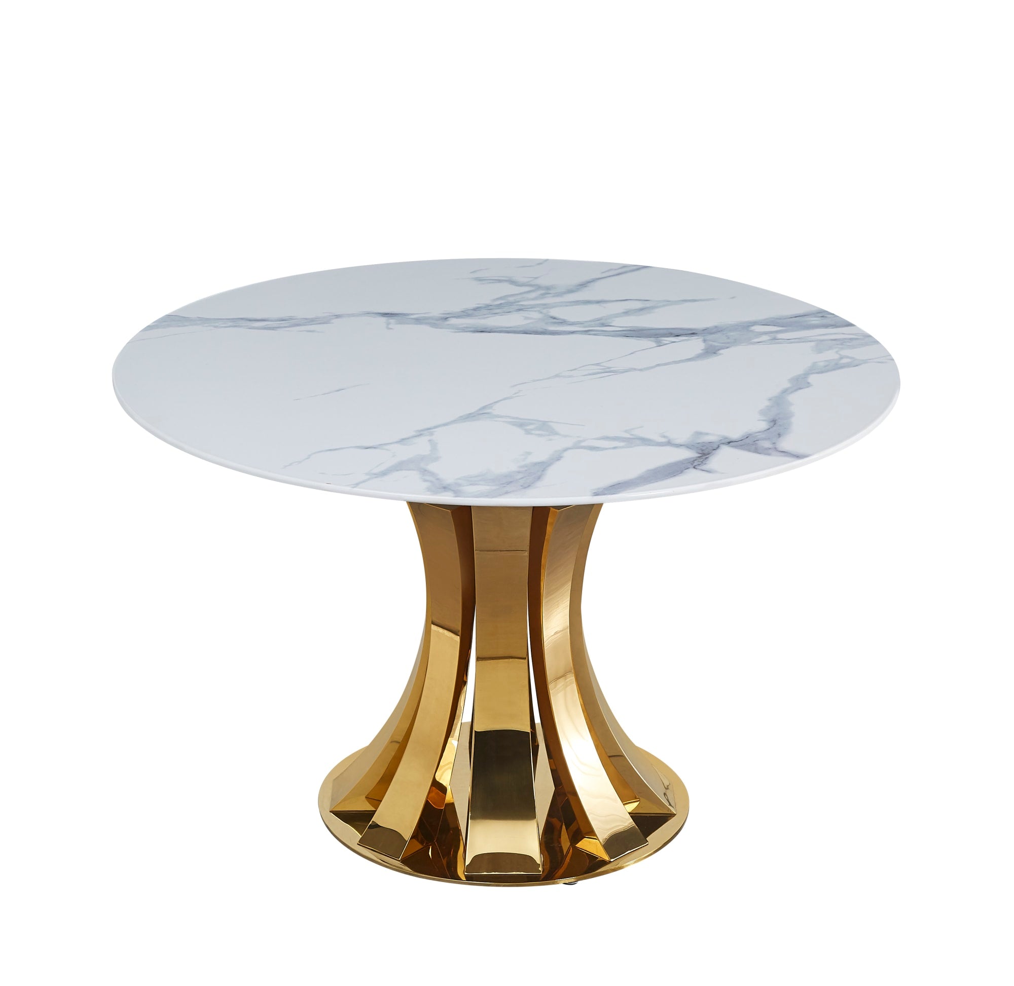 TABLE A MANGER RONDE JUDITH GOLD PLATEAU CERAMIQUE MARBRE BLANC 120cm