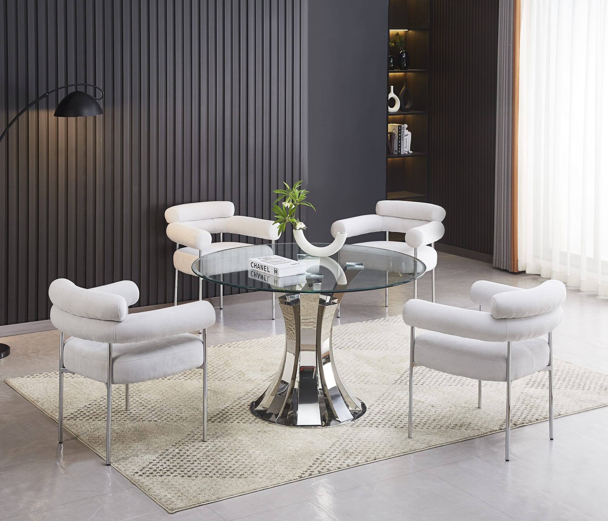 TABLE A MANGER RONDE JUDITH CHROME TRANSPARENT 120CM