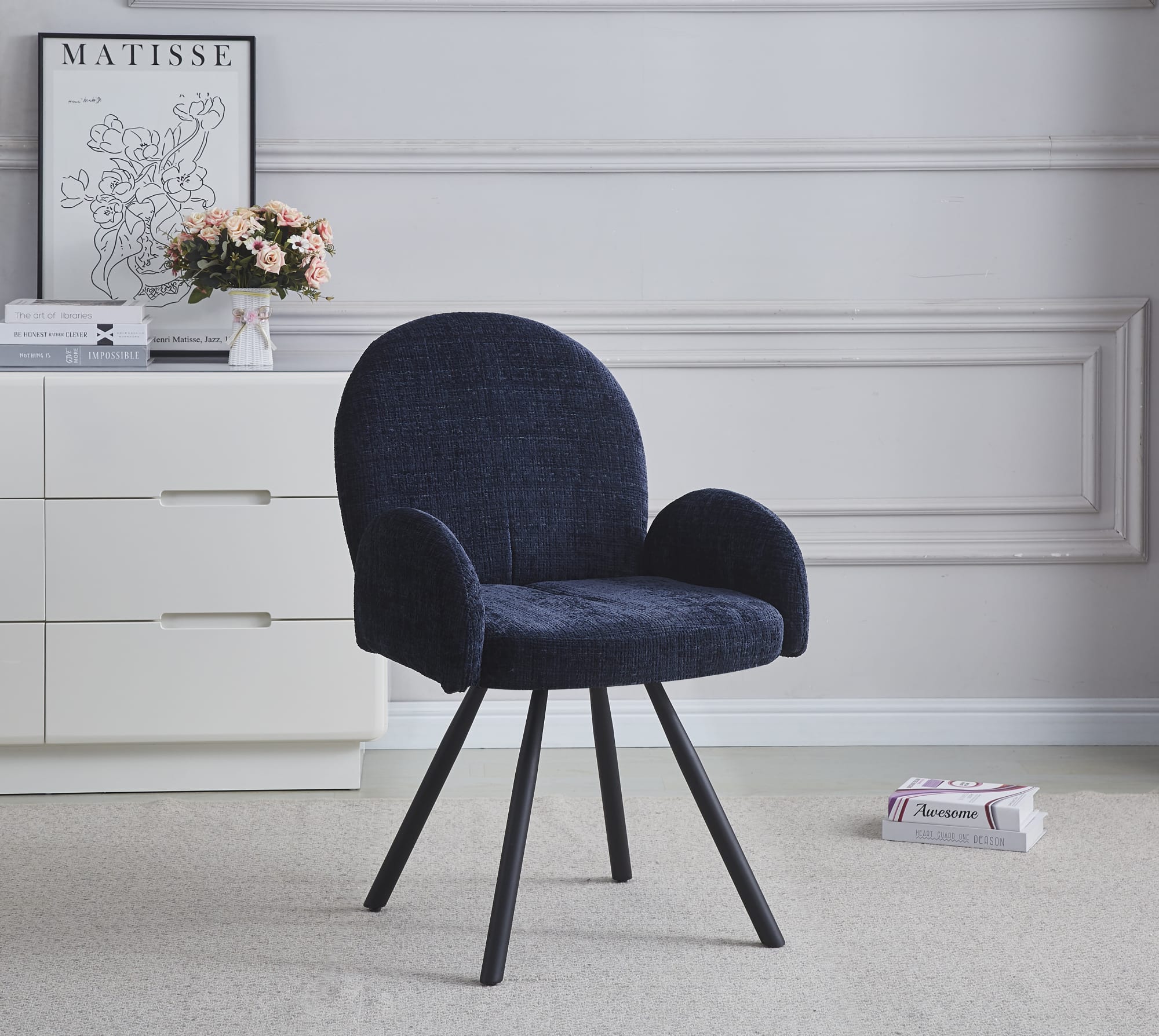 CHAISE AVEC ACCOUDOIR MIMI METAL NOIR BLEU