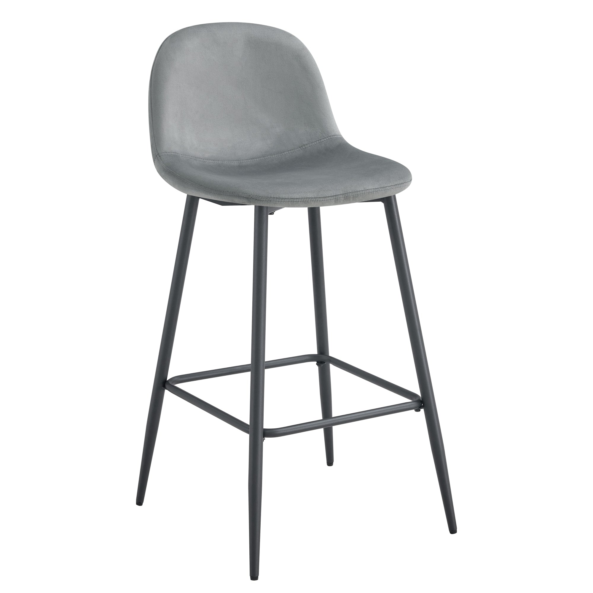 TABOURET DE BAR SCANDINAVE METAL NOIR VELOURS GRIS
