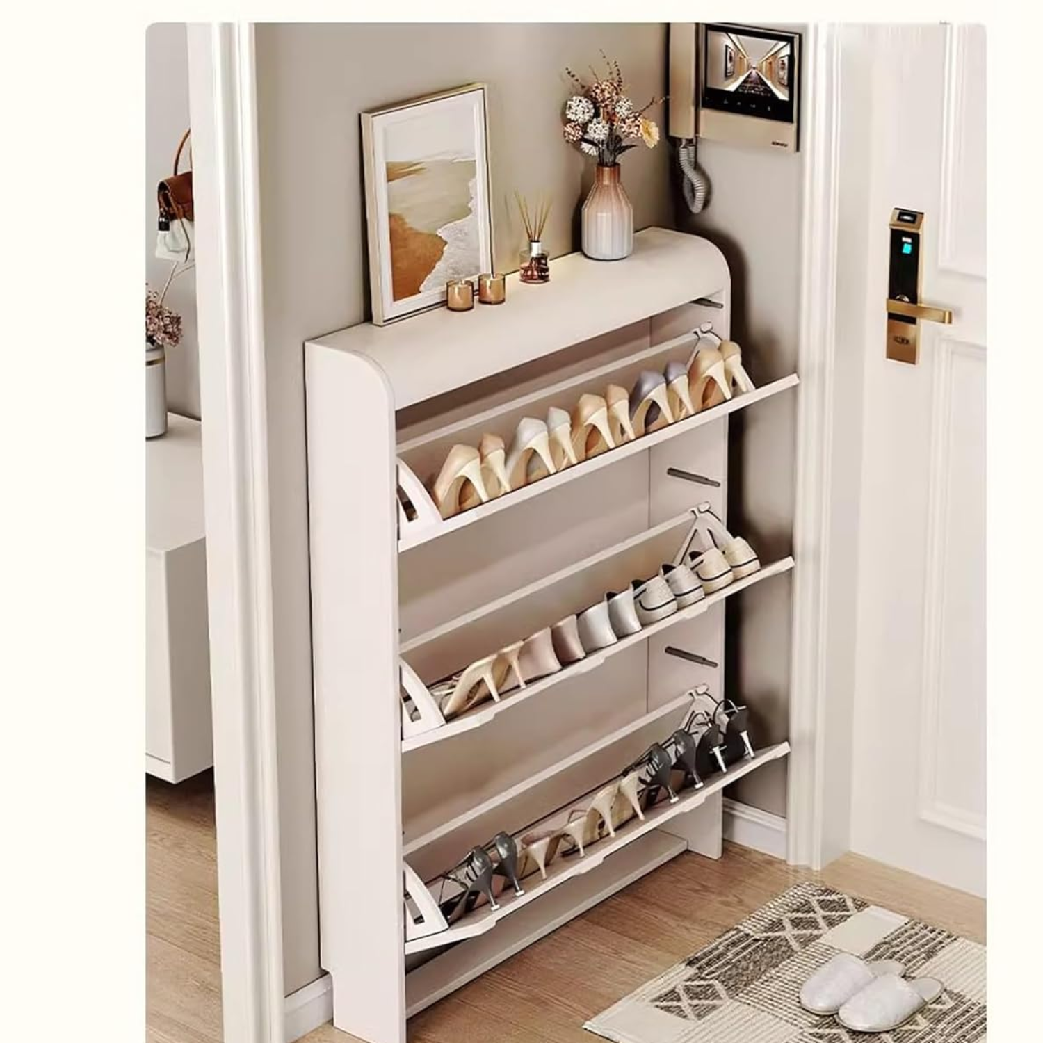Meuble à chaussures – Blanc, design moderne et compact (112 x 80 x 17 cm)