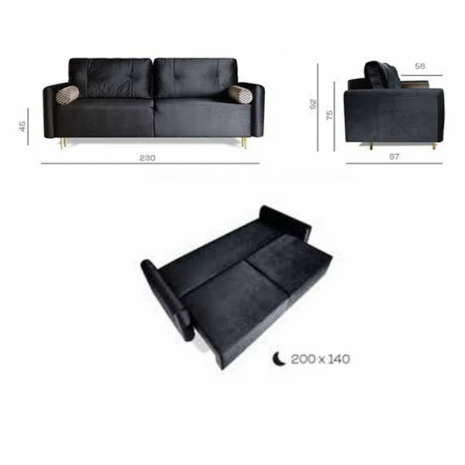 Canapé-lit 230cm avec fonction couchage et coffre – confort et élégance